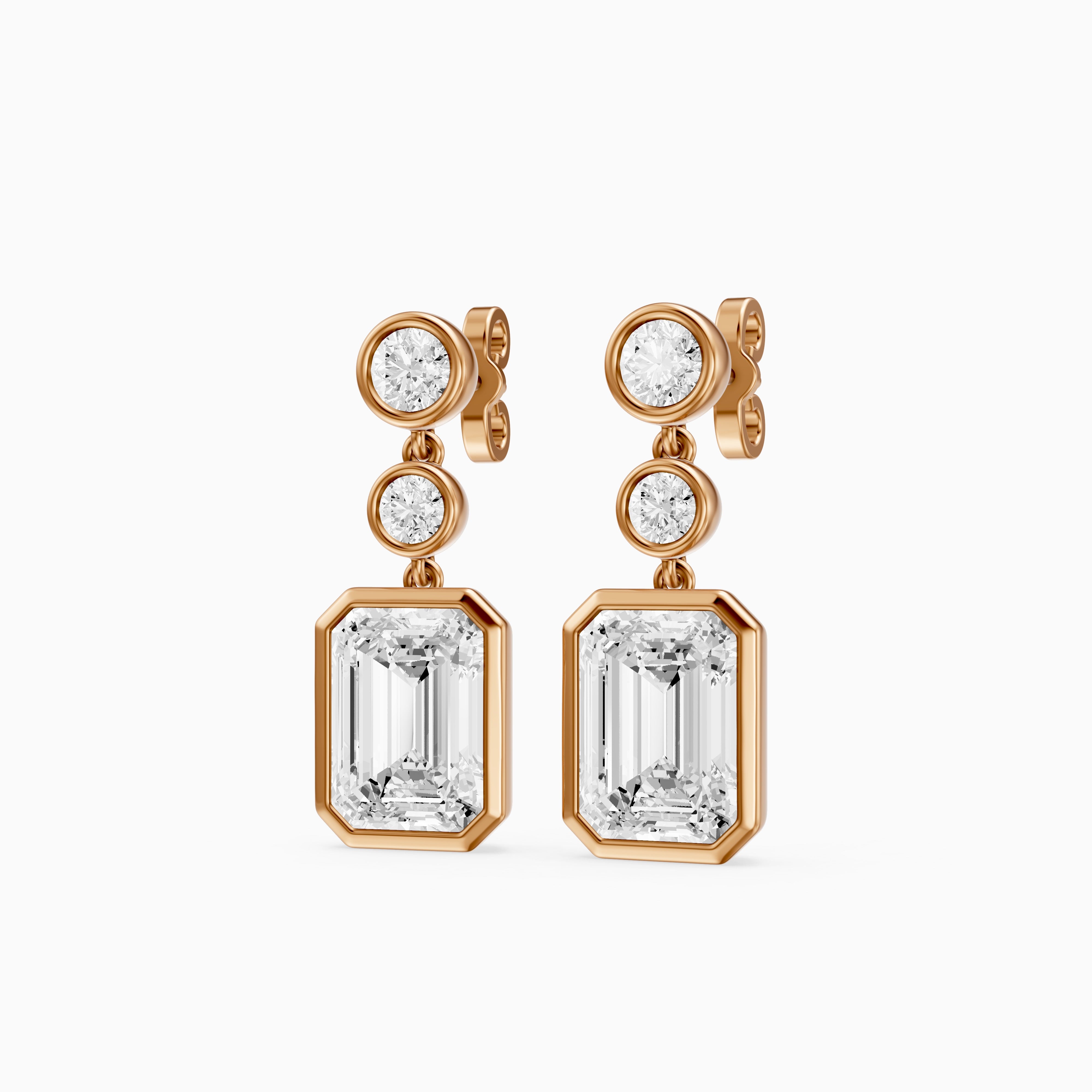 Bria Round and Emerald Cut Lab Grown Diamond Bezel Drop Earrings