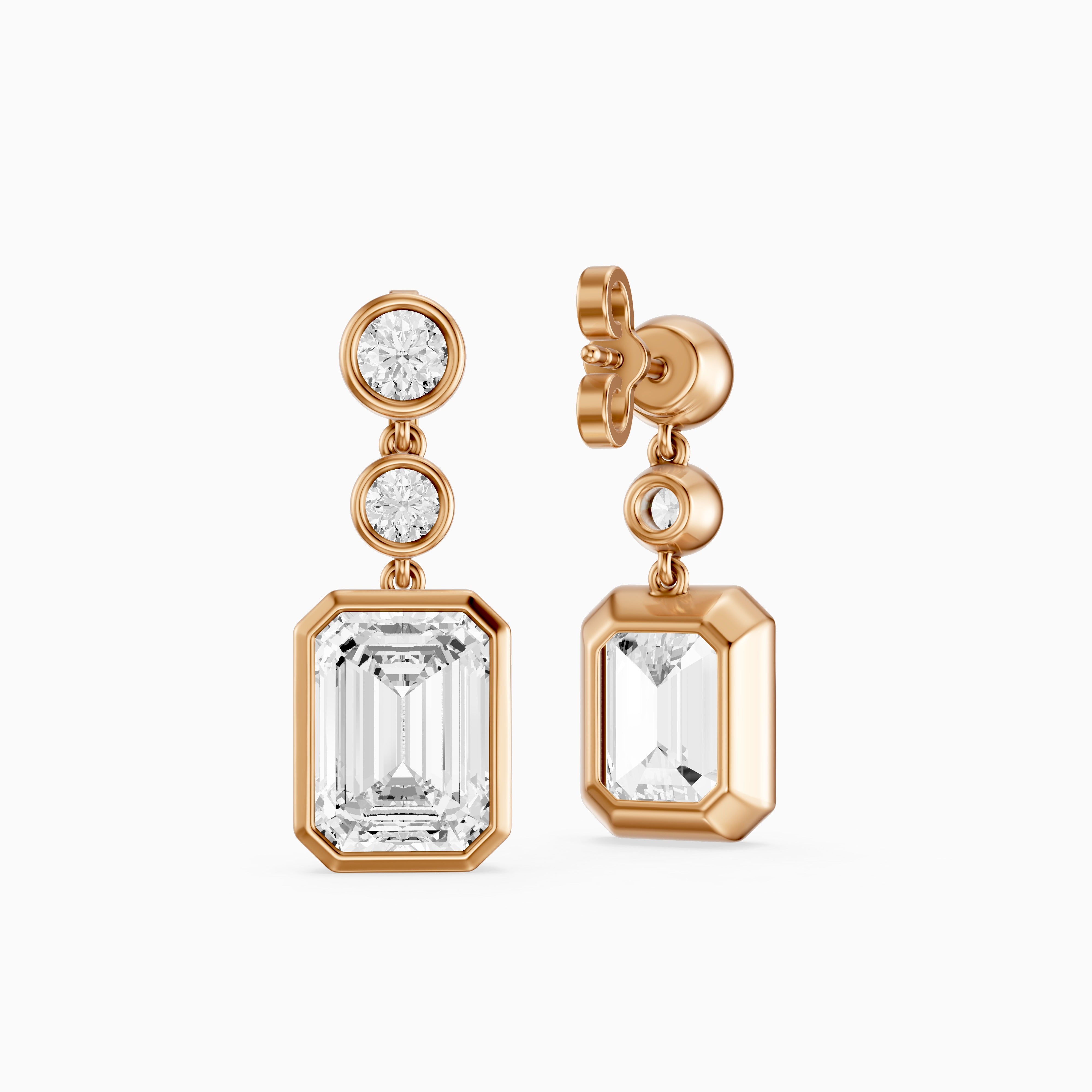Bria Round and Emerald Cut Lab Grown Diamond Bezel Drop Earrings