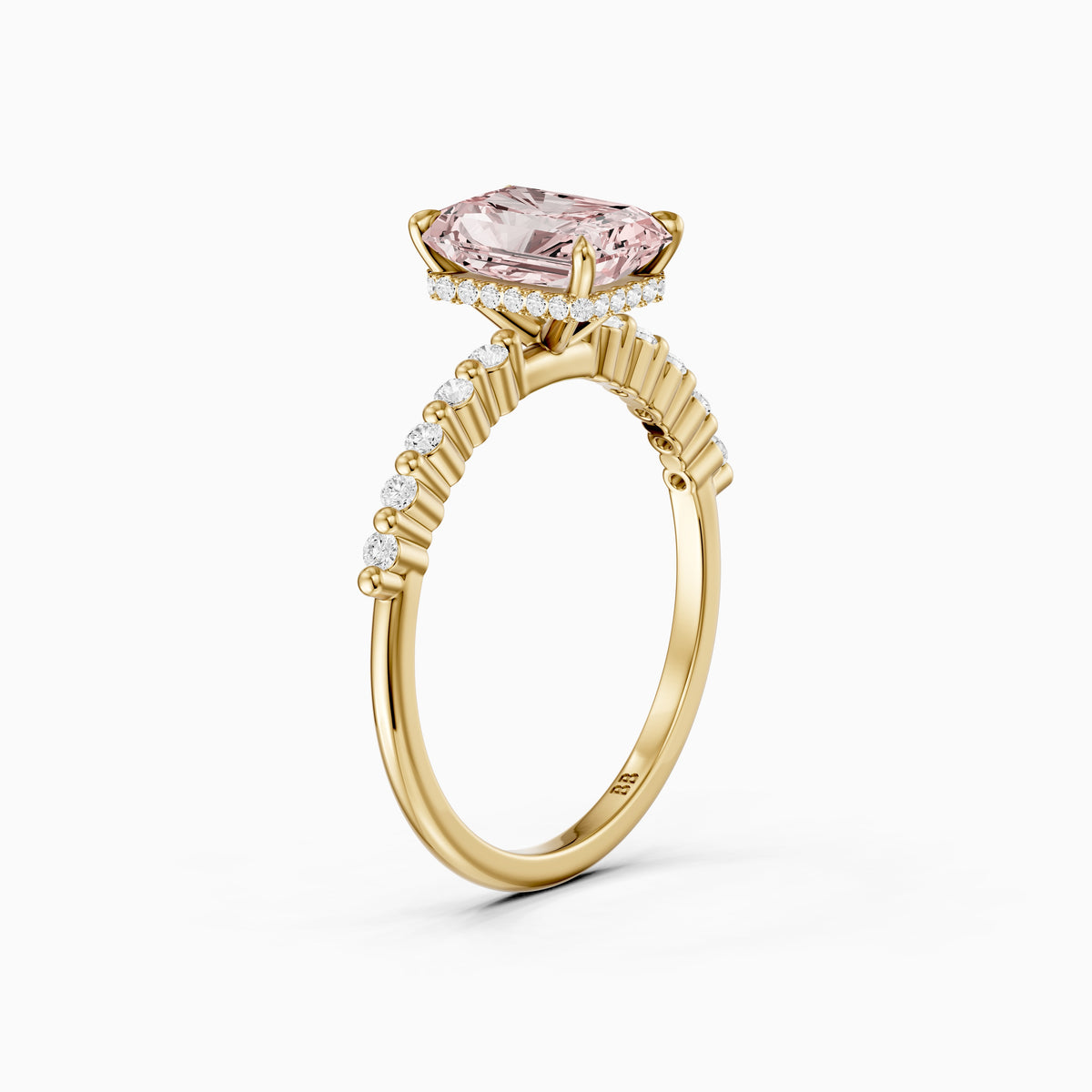 Oona Radiant Cut Hidden Halo Side Stone Pink Lab Grown Diamond Ring