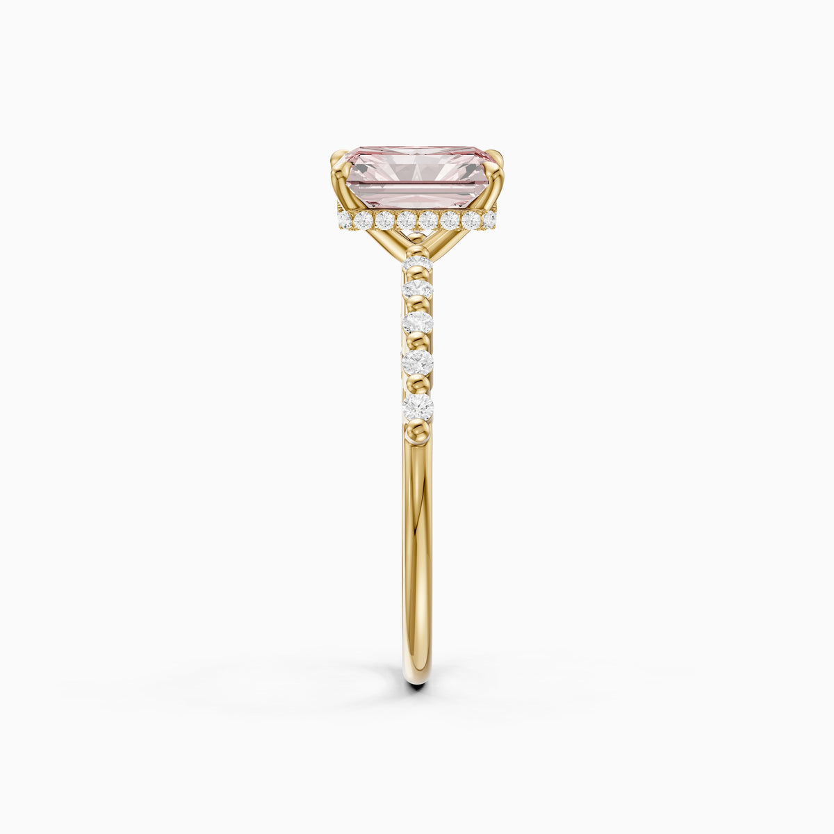 Oona Radiant Cut Hidden Halo Side Stone Pink Lab Grown Diamond Ring