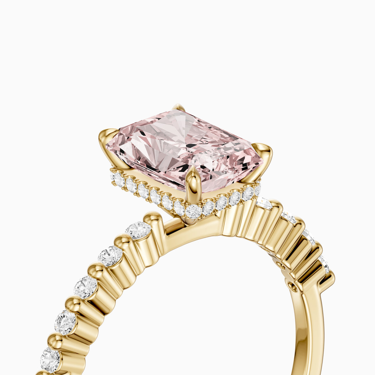 Oona Radiant Cut Hidden Halo Side Stone Pink Lab Grown Diamond Ring