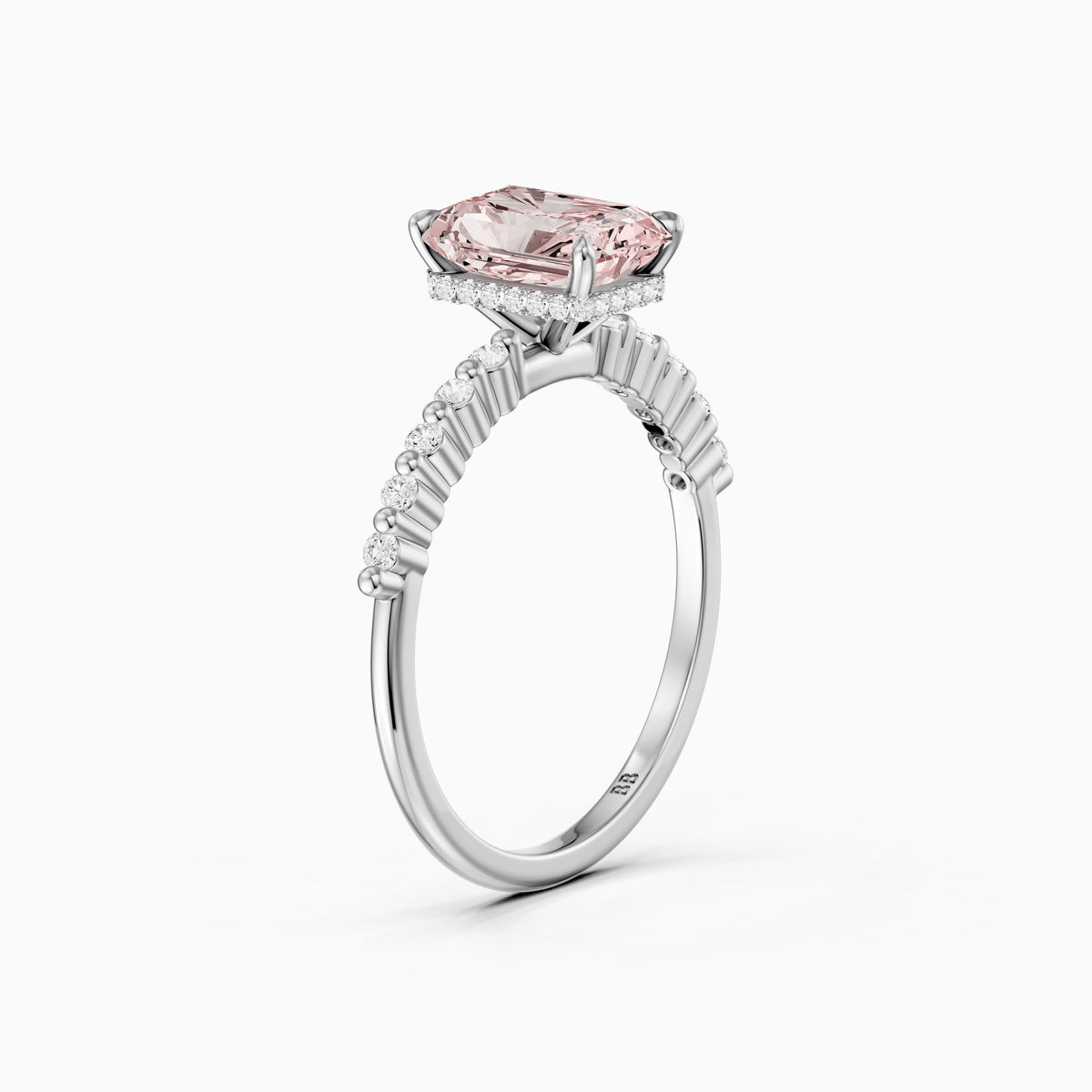 Oona Radiant Cut Hidden Halo Side Stone Pink Lab Grown Diamond Ring