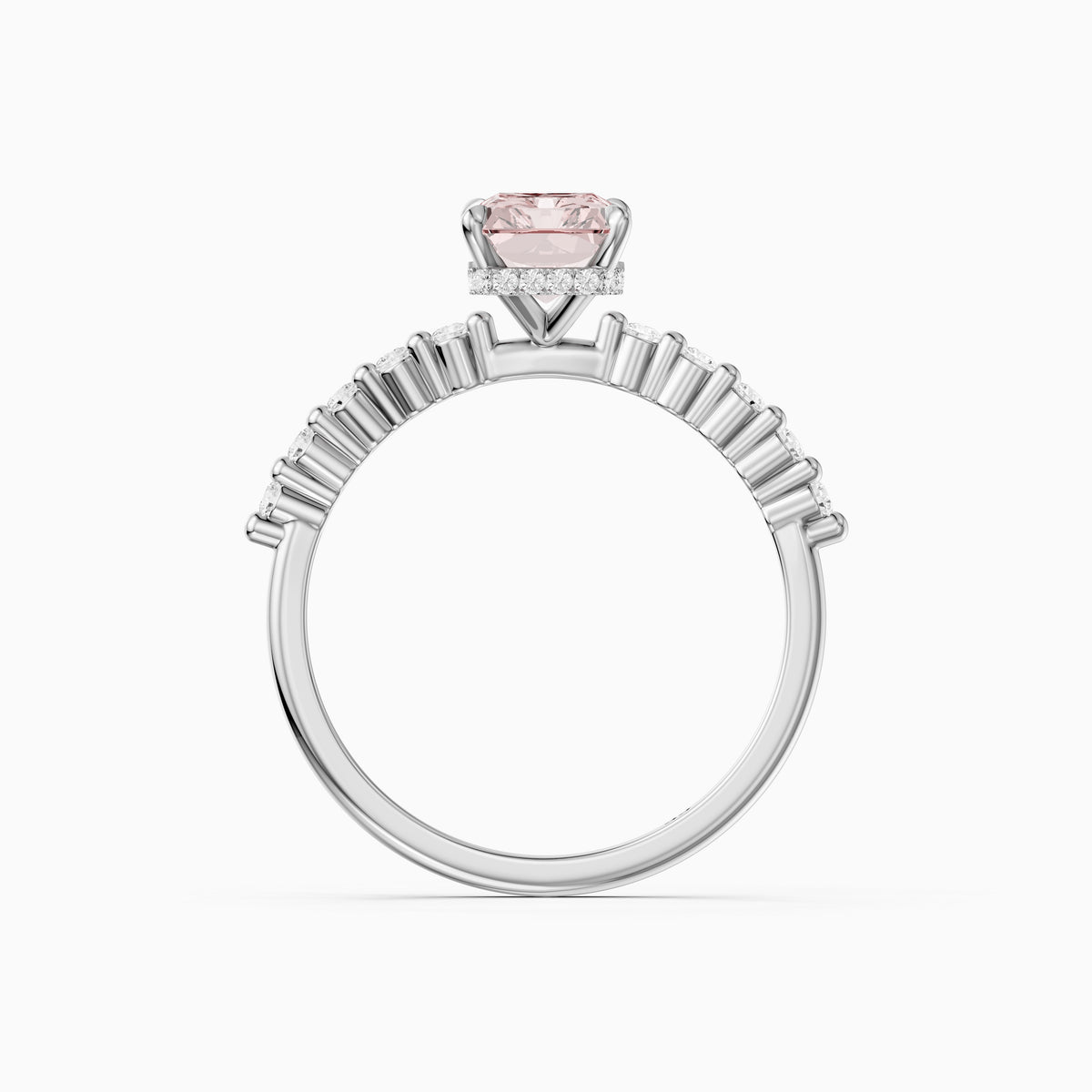 Oona Radiant Cut Hidden Halo Side Stone Pink Lab Grown Diamond Ring