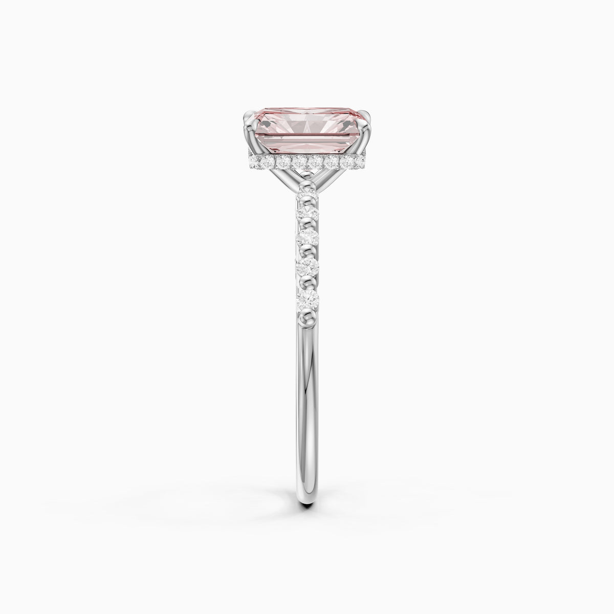 Oona Radiant Cut Hidden Halo Side Stone Pink Lab Grown Diamond Ring
