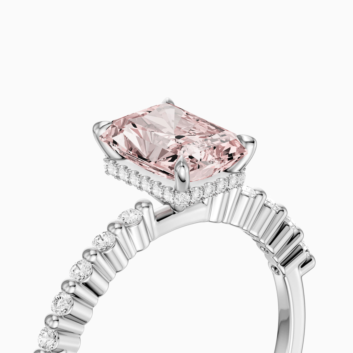 Oona Radiant Cut Hidden Halo Side Stone Pink Lab Grown Diamond Ring