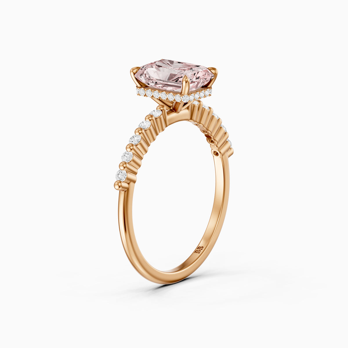 Oona Radiant Cut Hidden Halo Side Stone Pink Lab Grown Diamond Ring