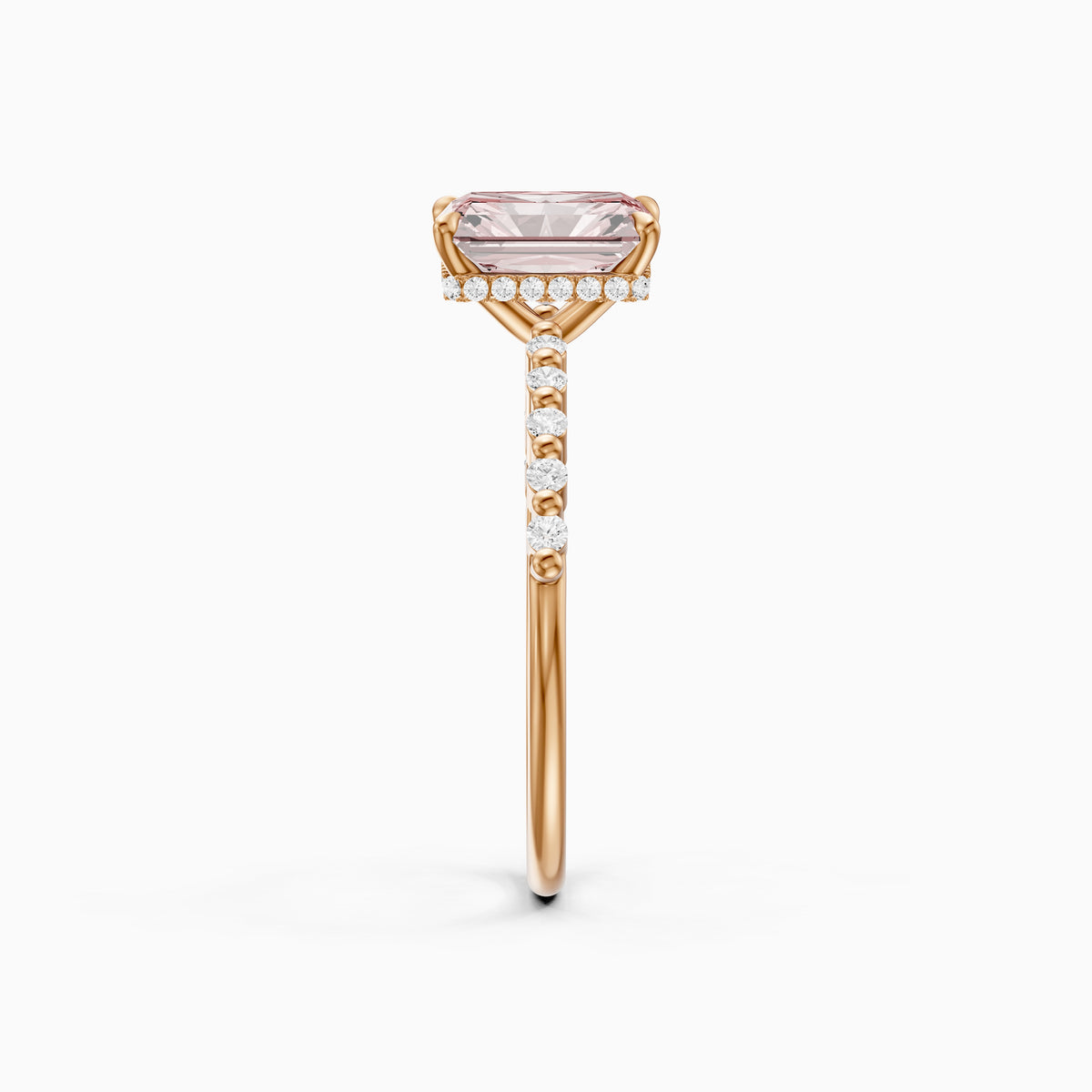Oona Radiant Cut Hidden Halo Side Stone Pink Lab Grown Diamond Ring