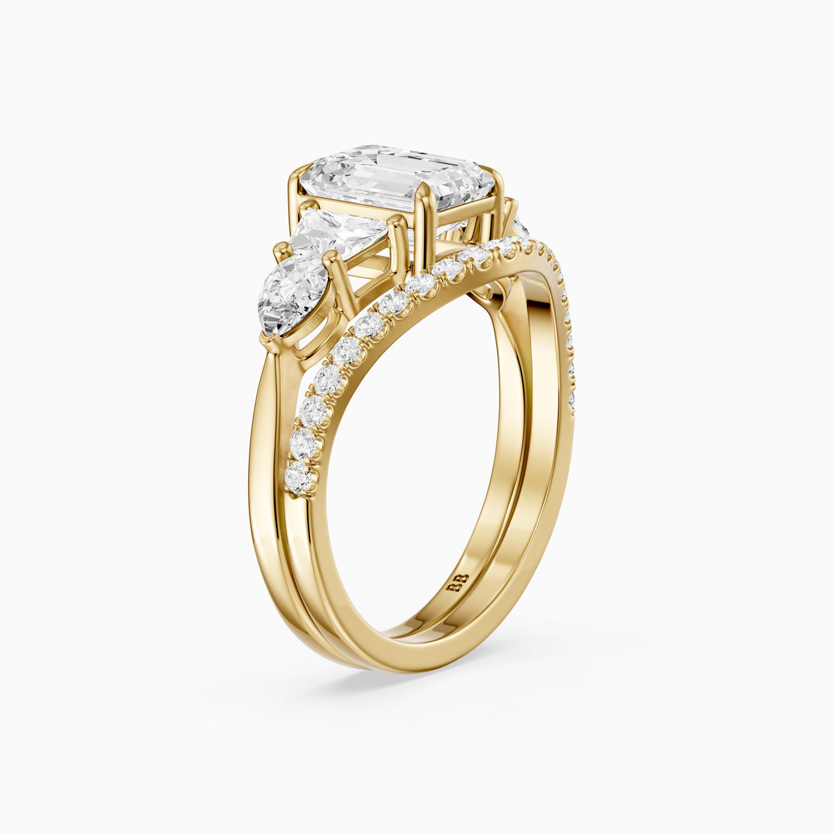 Nyla Five Stone Emerald Cut Lab Grown Diamond Bridal Set with Curved Pave Band