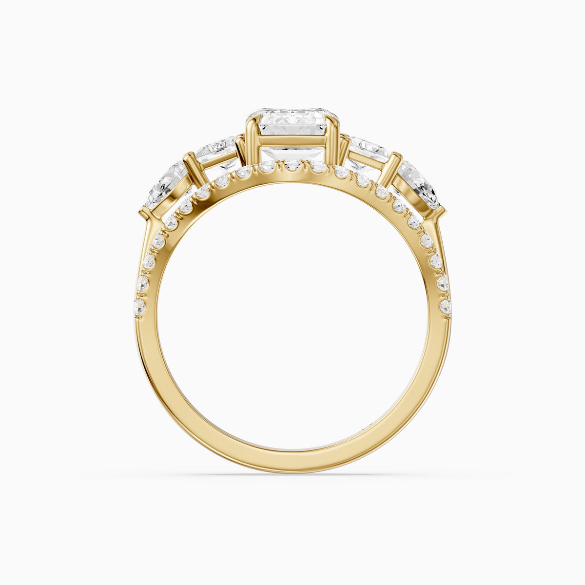 Nyla Five Stone Emerald Cut Lab Grown Diamond Bridal Set with Curved Pave Band