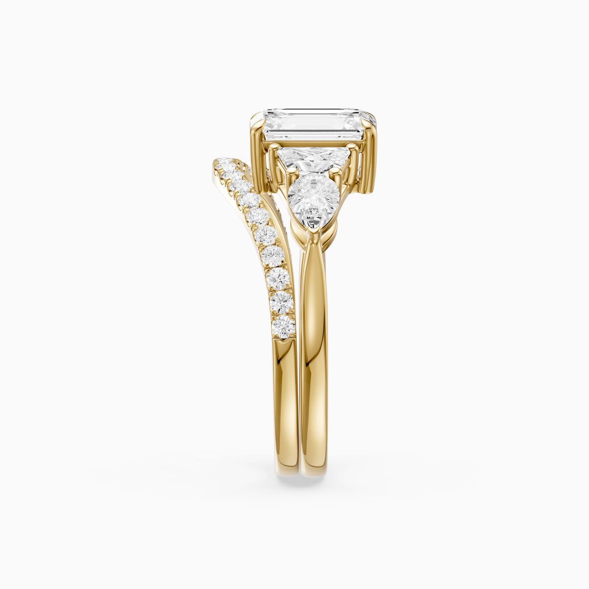 Nyla Five Stone Emerald Cut Lab Grown Diamond Bridal Set with Curved Pave Band