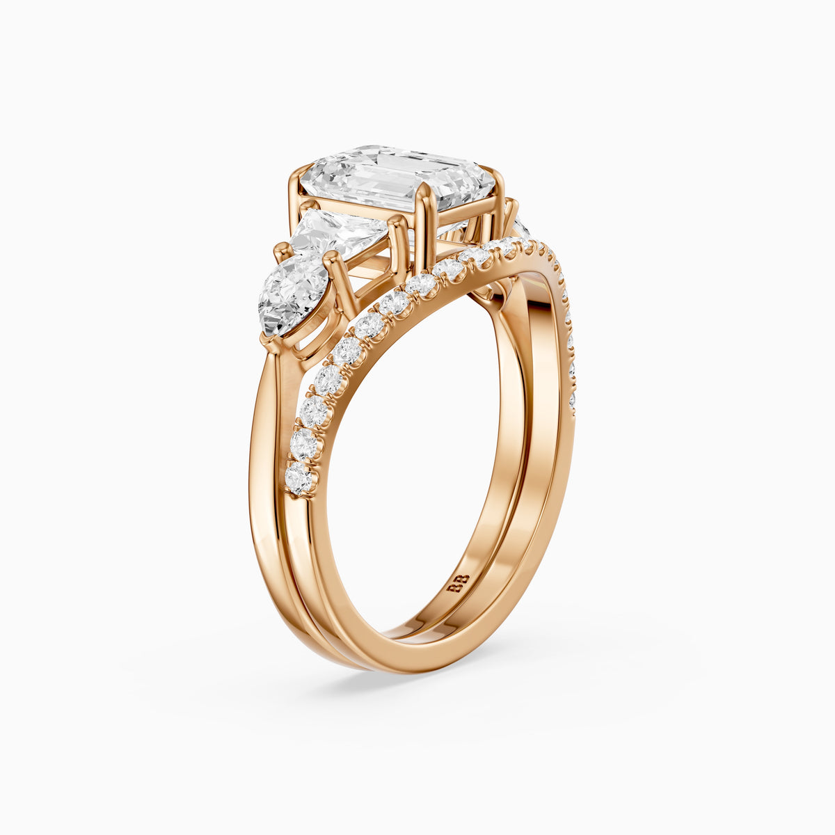 Nyla Five Stone Emerald Cut Lab Grown Diamond Bridal Set with Curved Pave Band