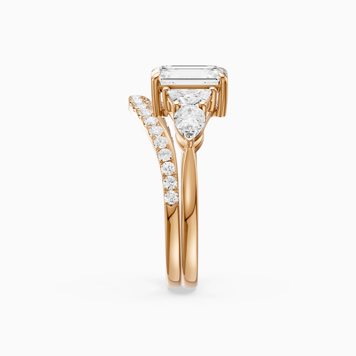 Nyla Five Stone Emerald Cut Lab Grown Diamond Bridal Set with Curved Pave Band