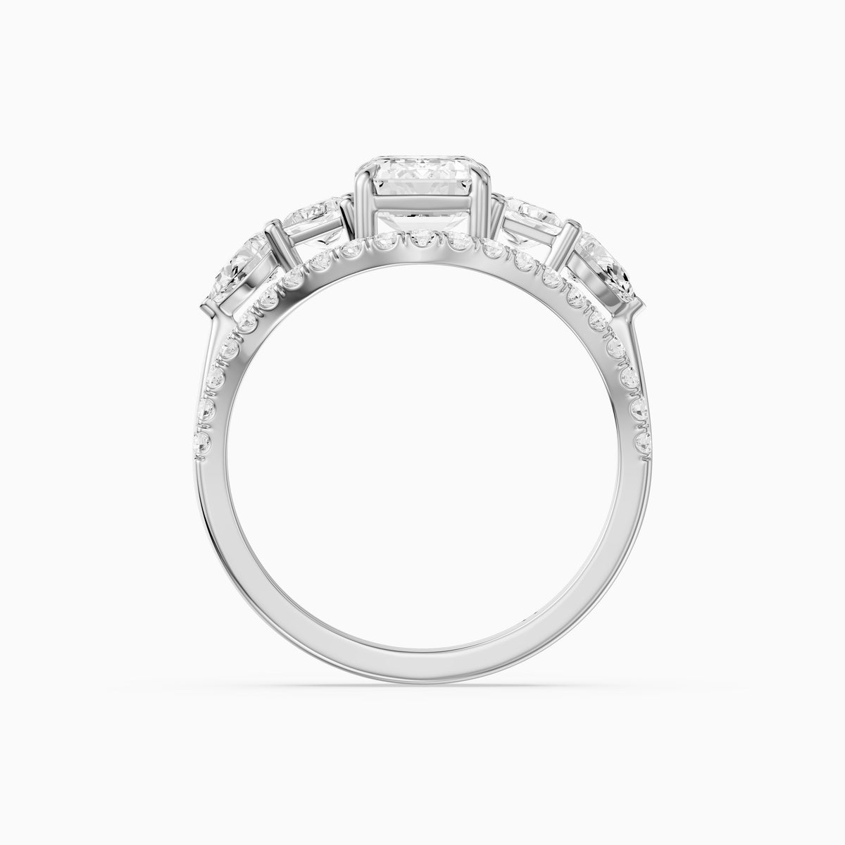 Nyla Five Stone Emerald Cut Lab Grown Diamond Bridal Set with Curved Pave Band