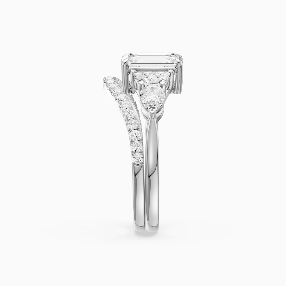 Nyla Five Stone Emerald Cut Lab Grown Diamond Bridal Set with Curved Pave Band