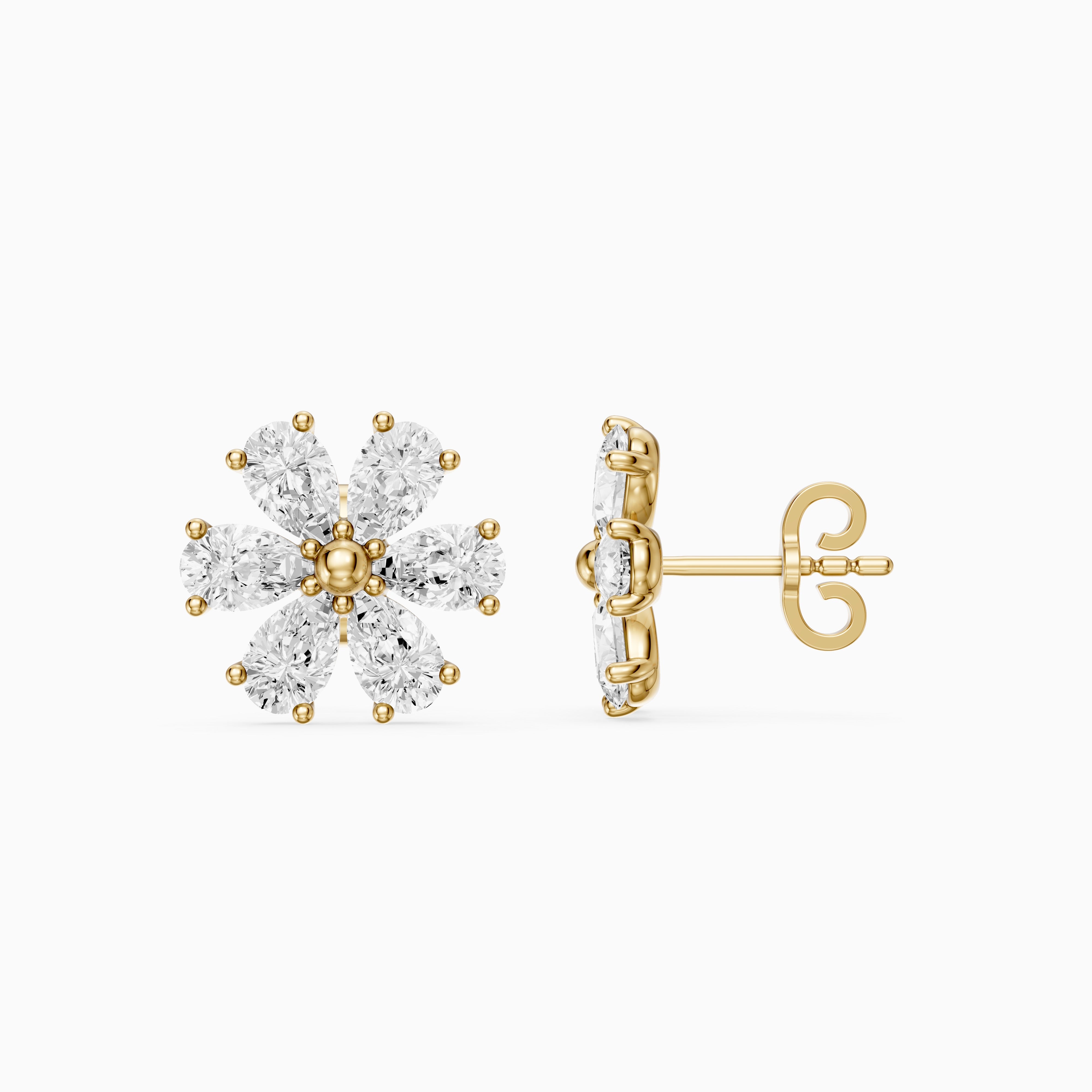 Oliwia Pear Cut Lab Grown Diamond Floral Cluster Stud Earrings