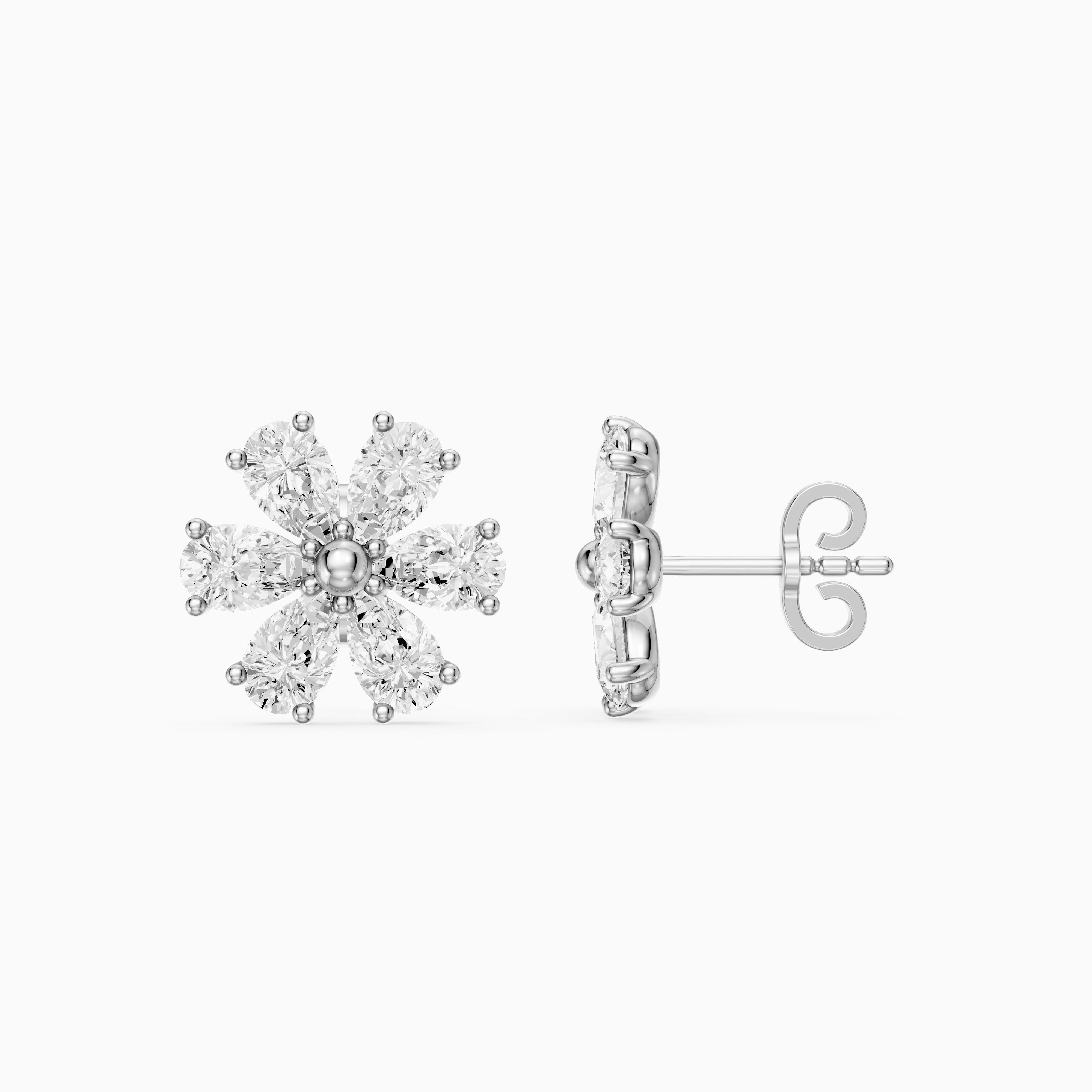 Oliwia Pear Cut Lab Grown Diamond Floral Cluster Stud Earrings
