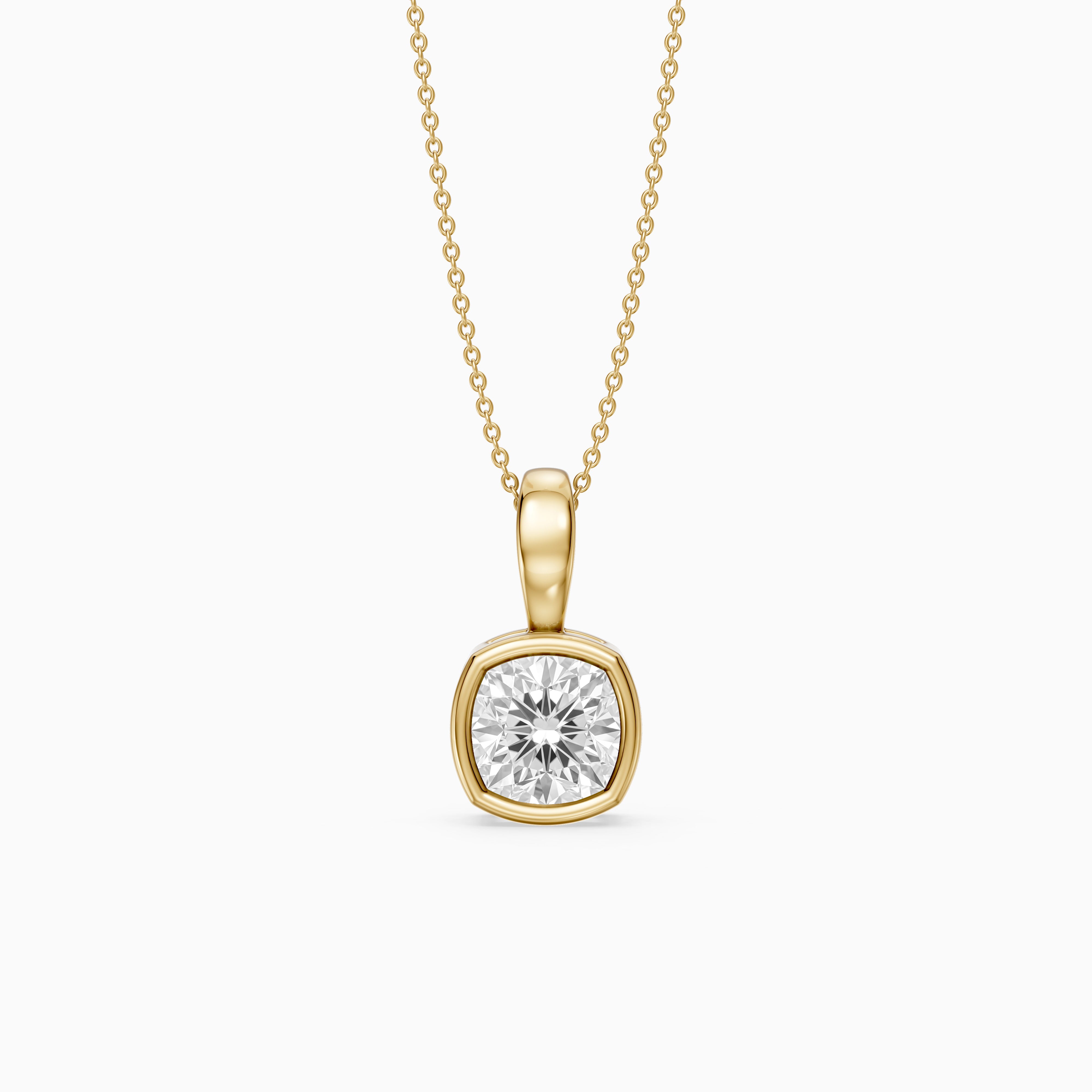 Gia Cushion Lab Grown Diamond Bezel Solitaire Pendant