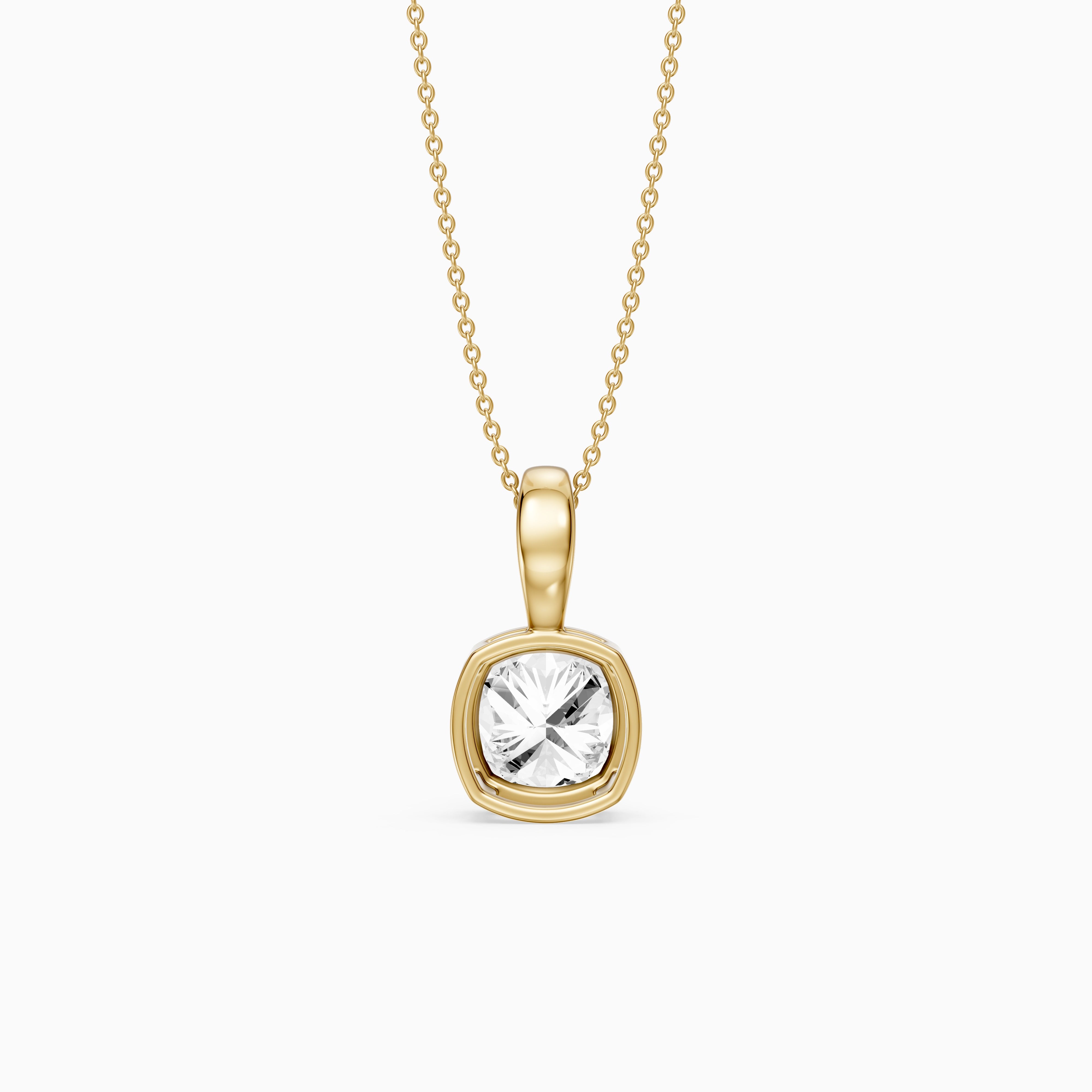 Gia Cushion Lab Grown Diamond Bezel Solitaire Pendant