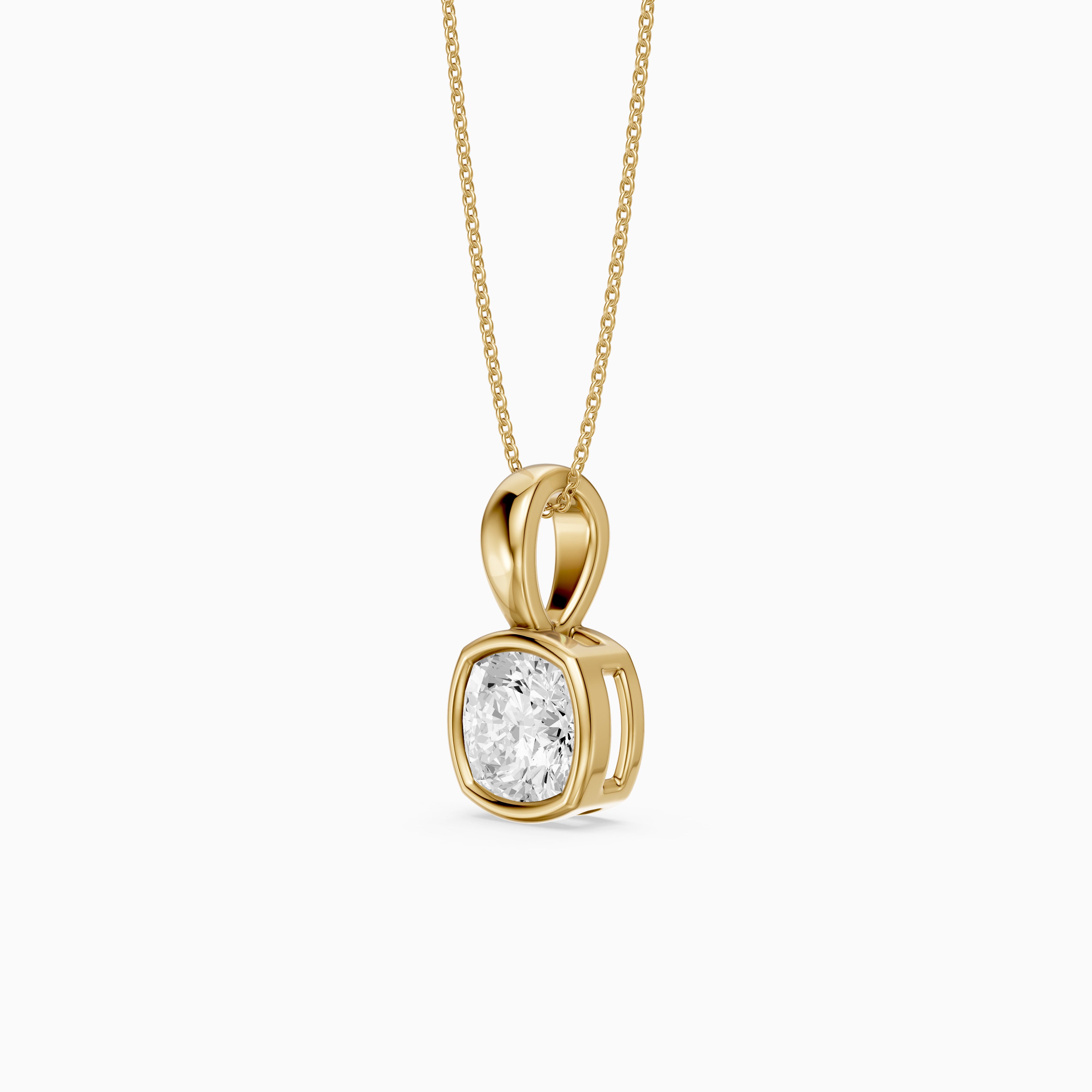Gia Cushion Lab Grown Diamond Bezel Solitaire Pendant