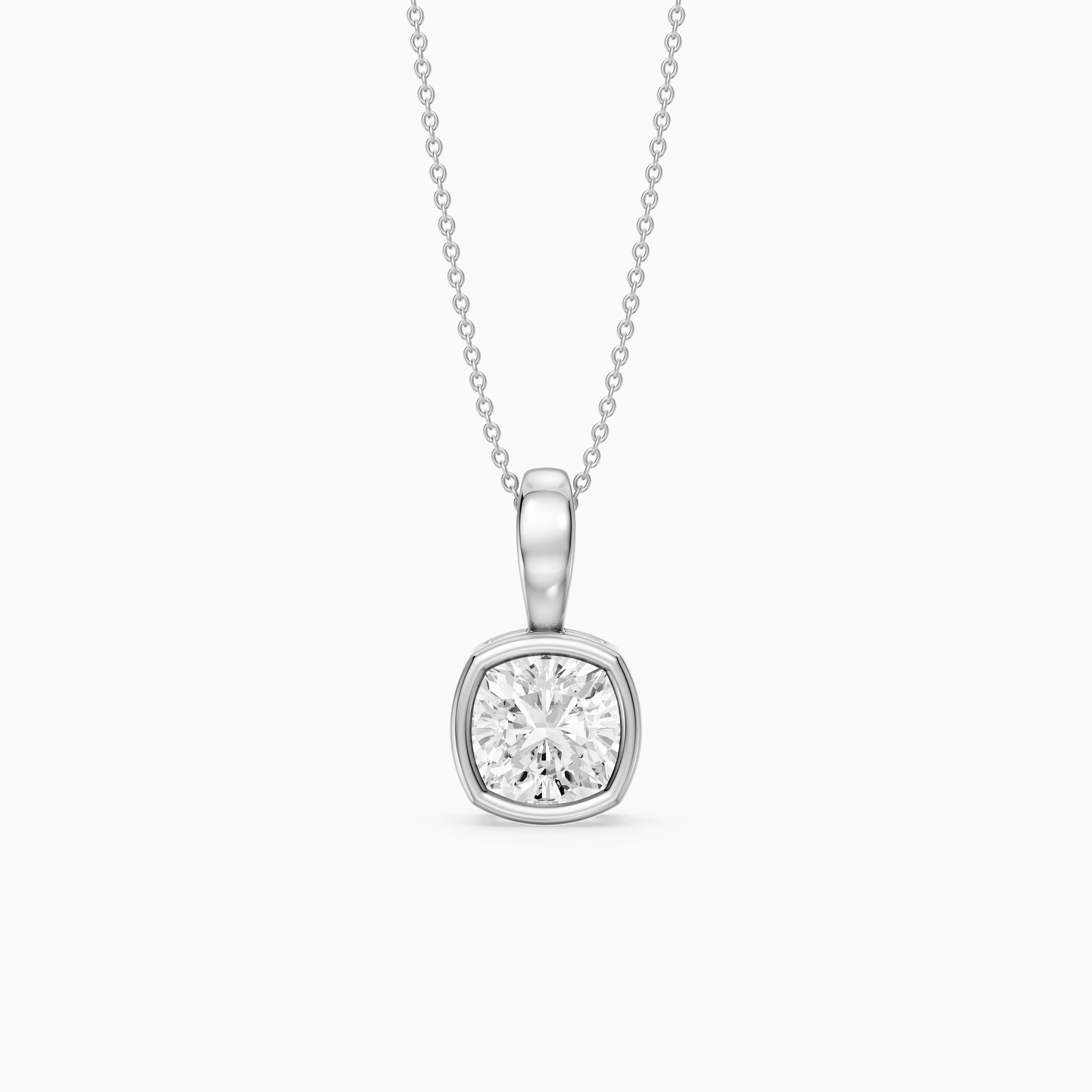 Gia Cushion Lab Grown Diamond Bezel Solitaire Pendant