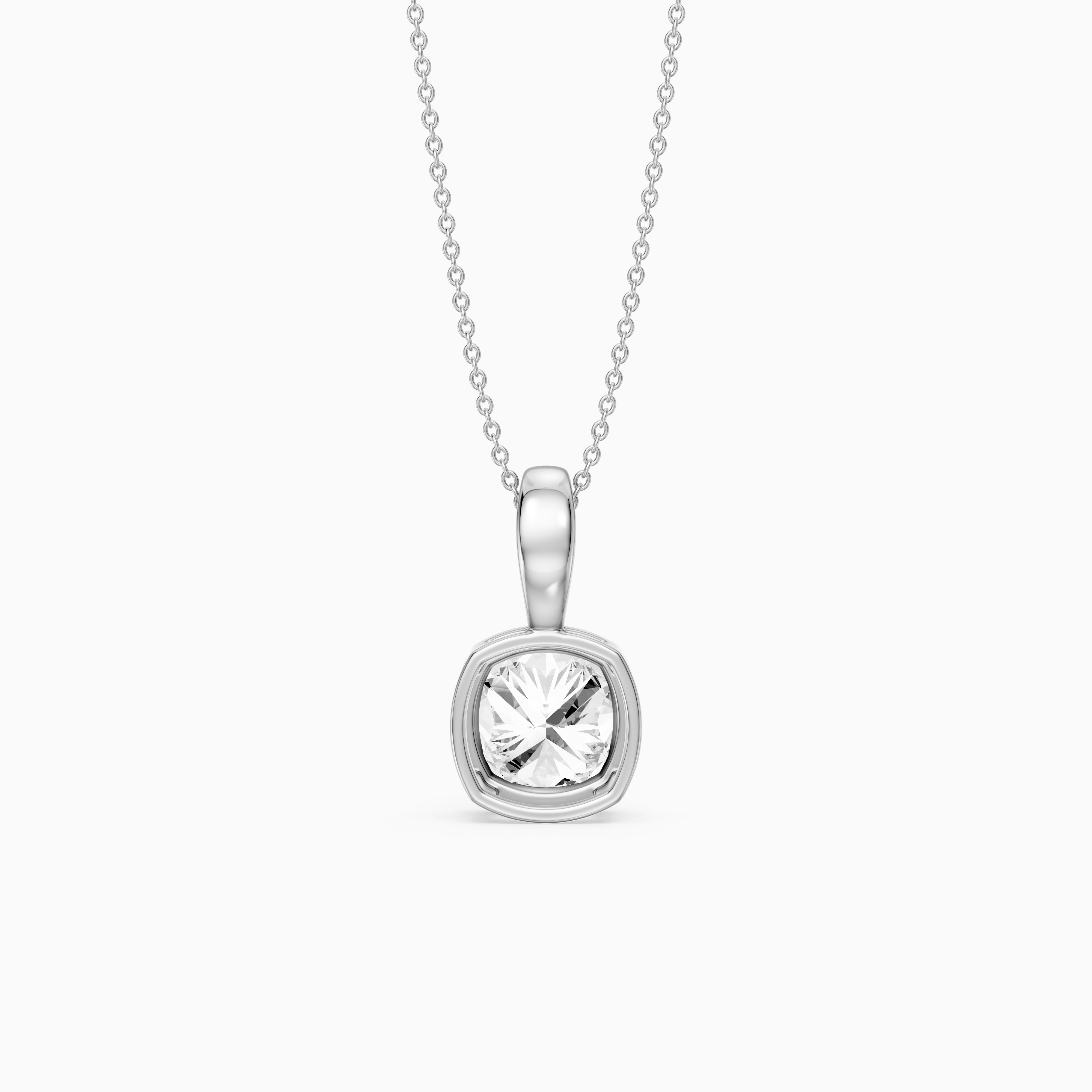 Gia Cushion Lab Grown Diamond Bezel Solitaire Pendant