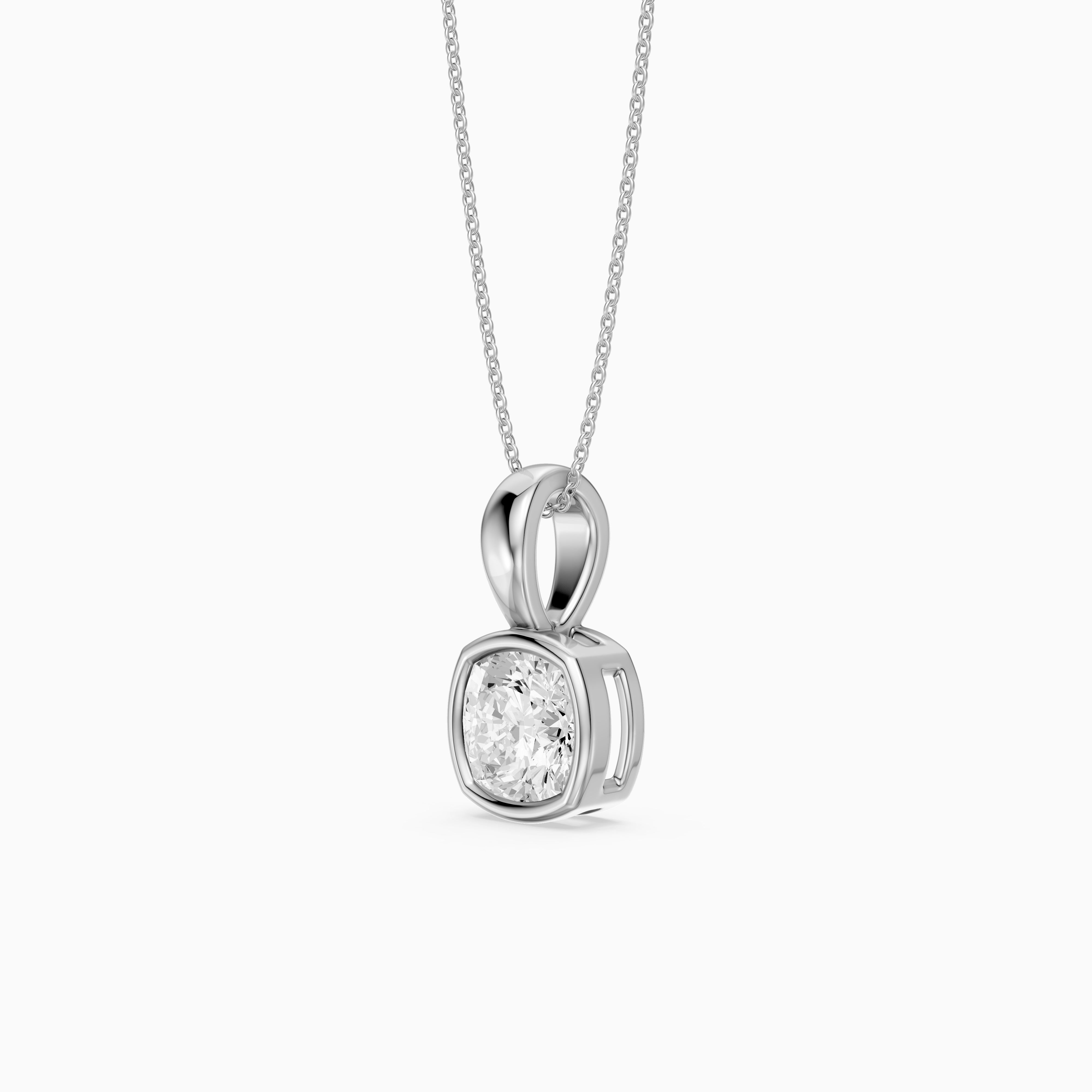 Gia Cushion Lab Grown Diamond Bezel Solitaire Pendant