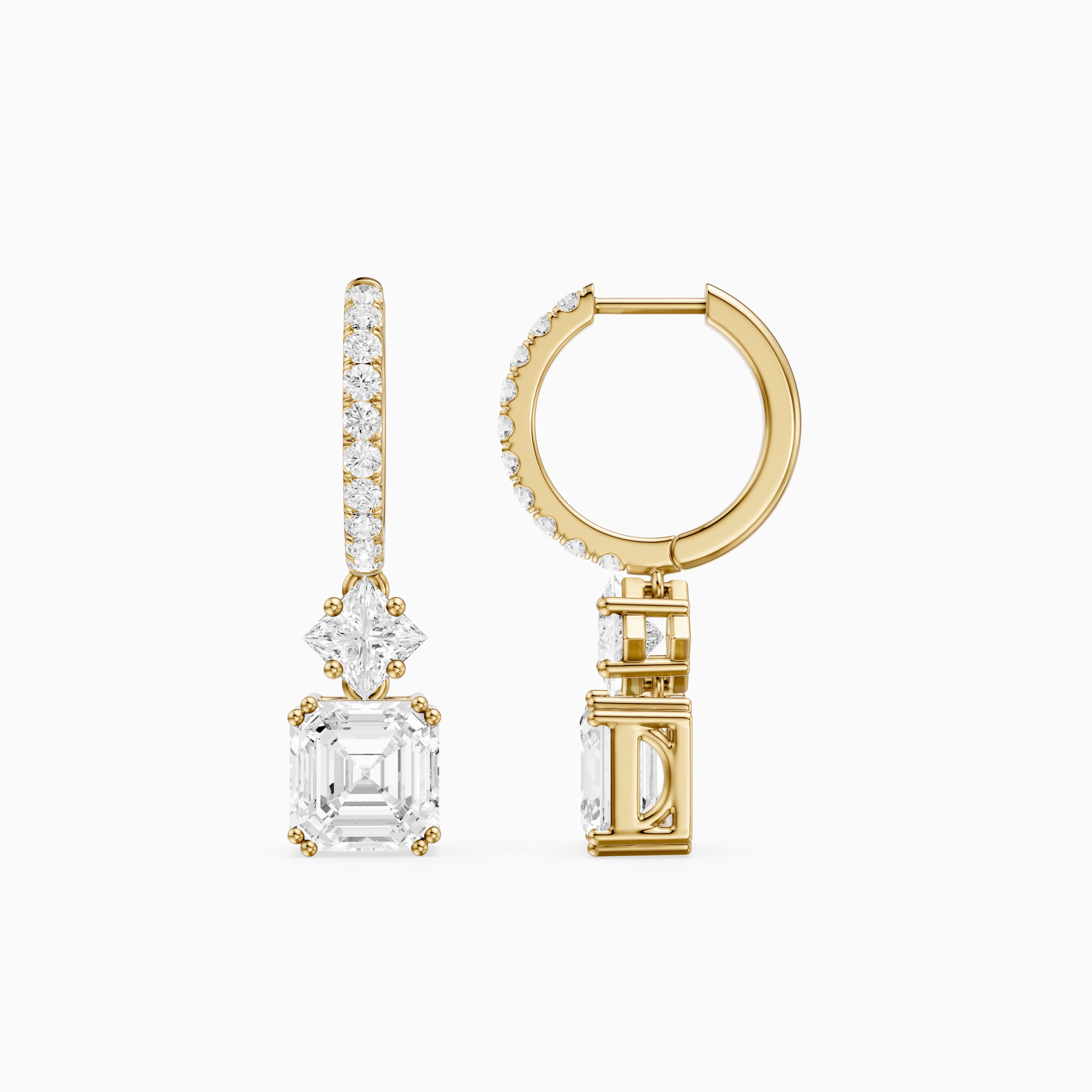 Cindy Asscher, Princess and Round Lab Grown Diamond Drop Earrings with Pave Hoop