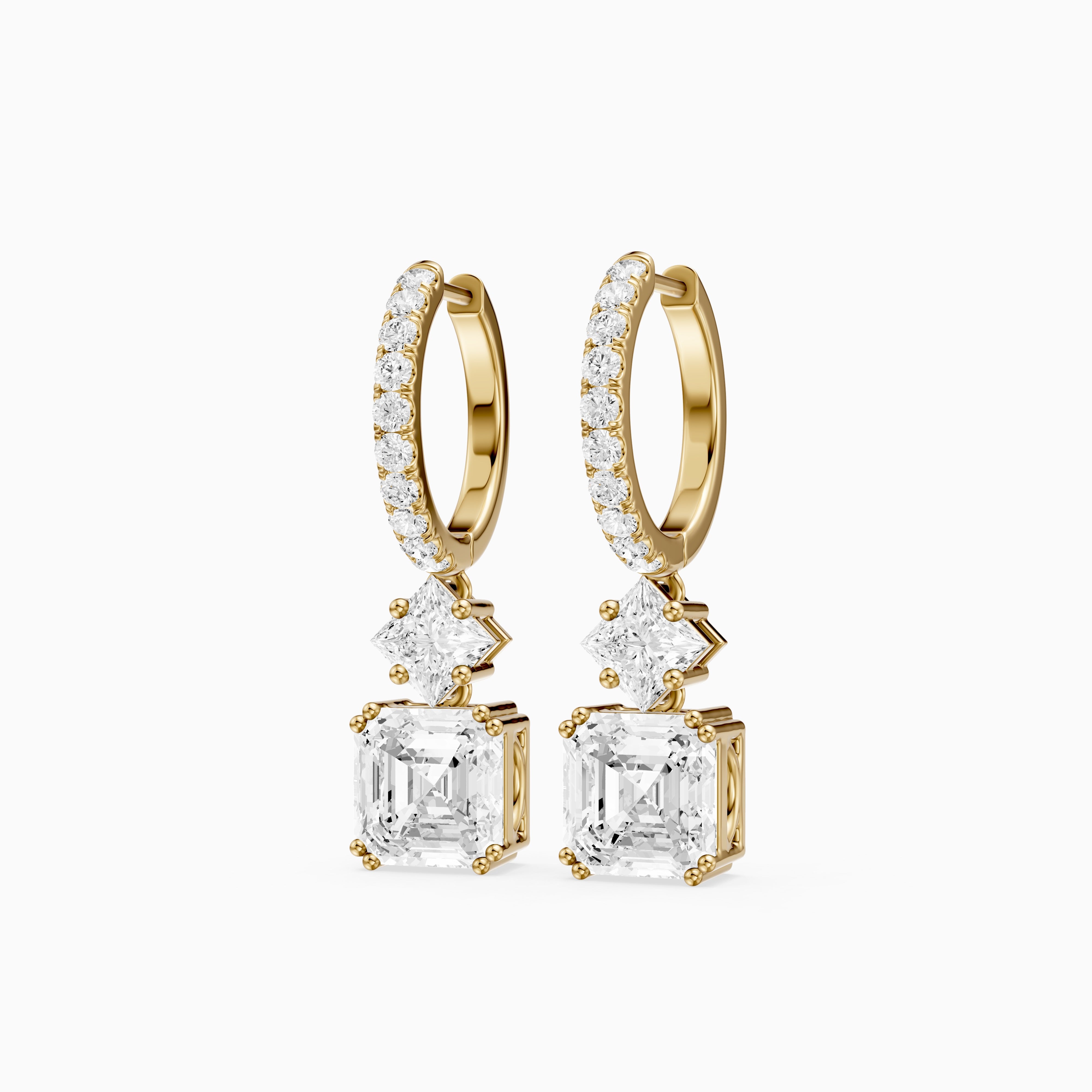 Cindy Asscher, Princess and Round Lab Grown Diamond Drop Earrings with Pave Hoop