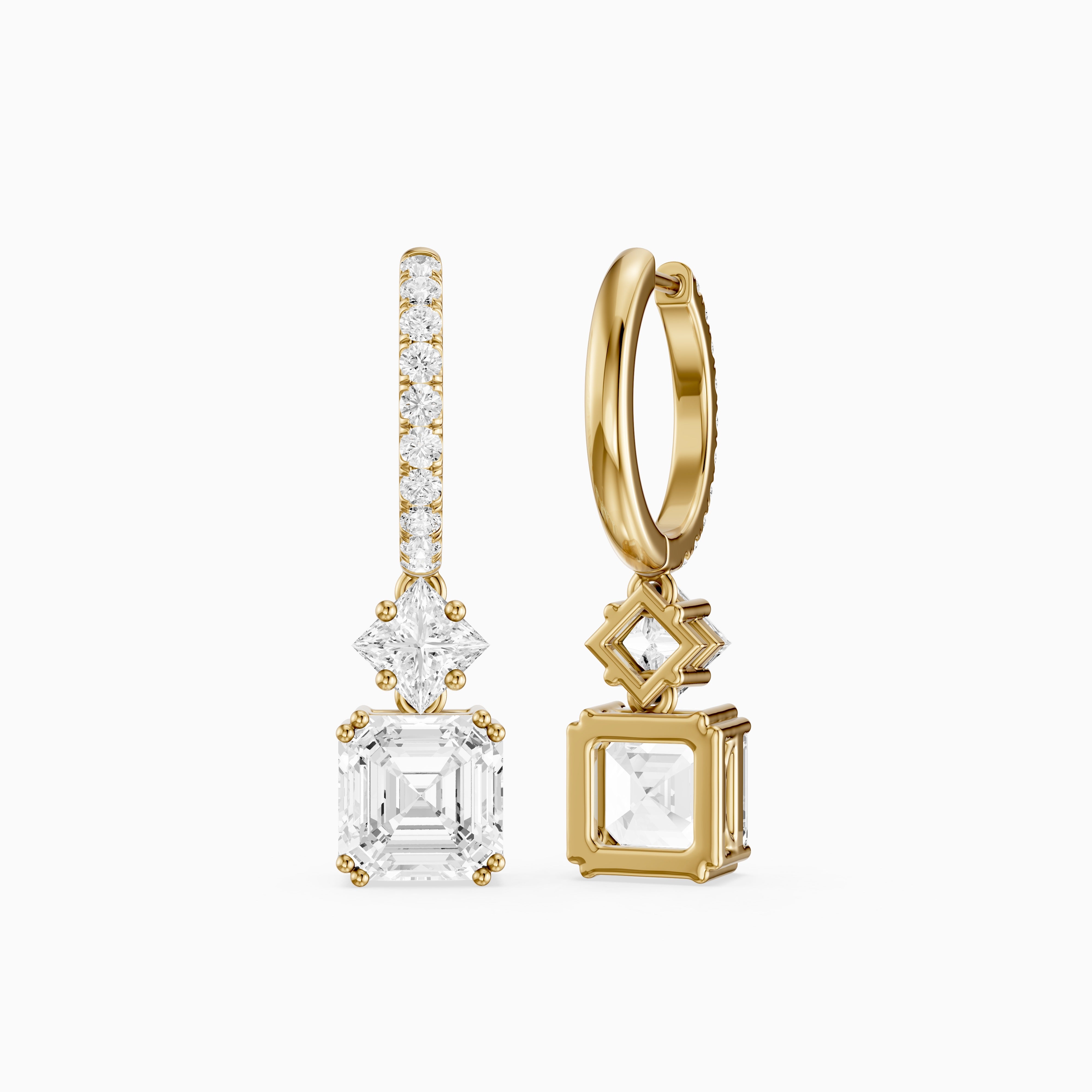 Cindy Asscher, Princess and Round Lab Grown Diamond Drop Earrings with Pave Hoop