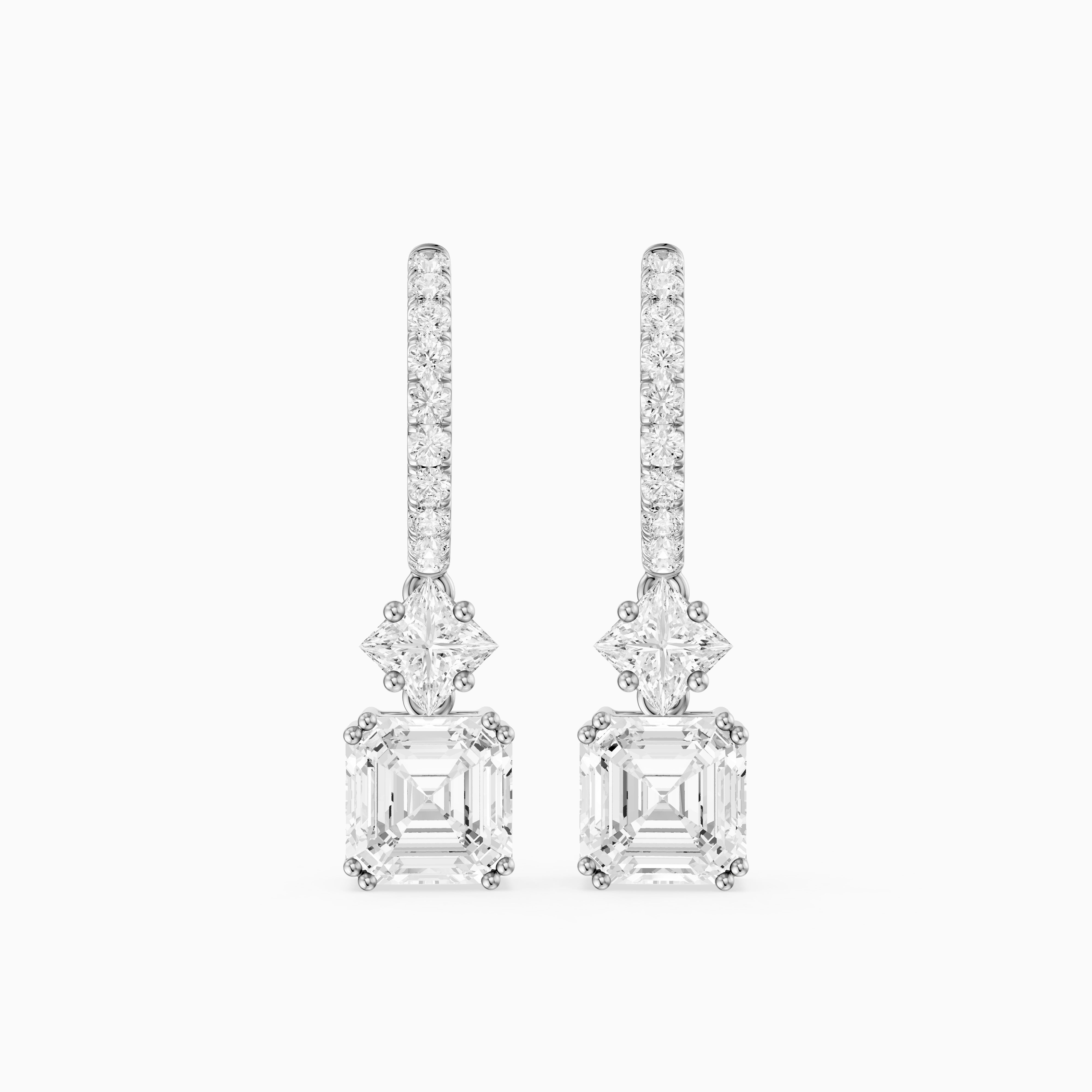Cindy Asscher, Princess and Round Lab Grown Diamond Drop Earrings with Pave Hoop