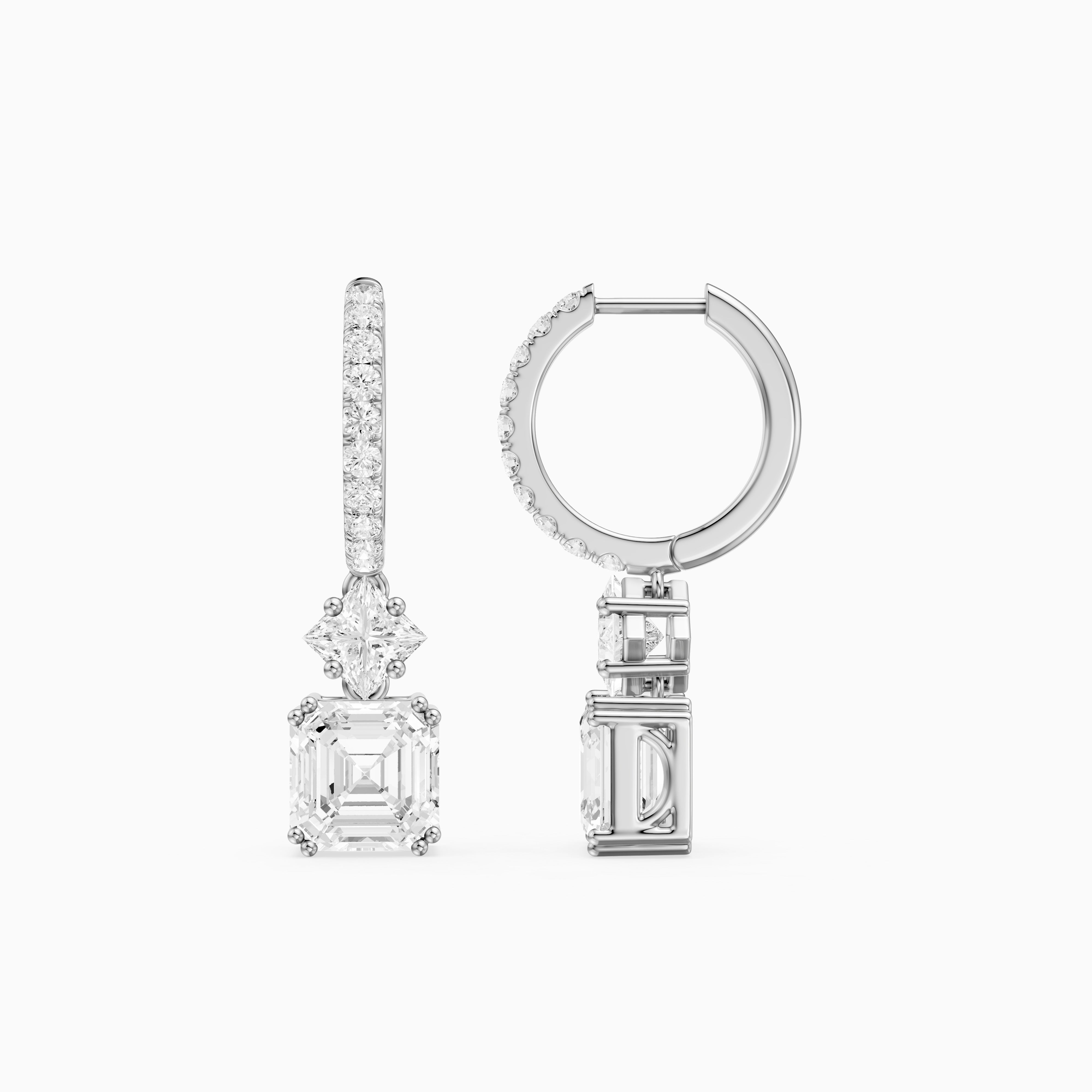 Cindy Asscher, Princess and Round Lab Grown Diamond Drop Earrings with Pave Hoop