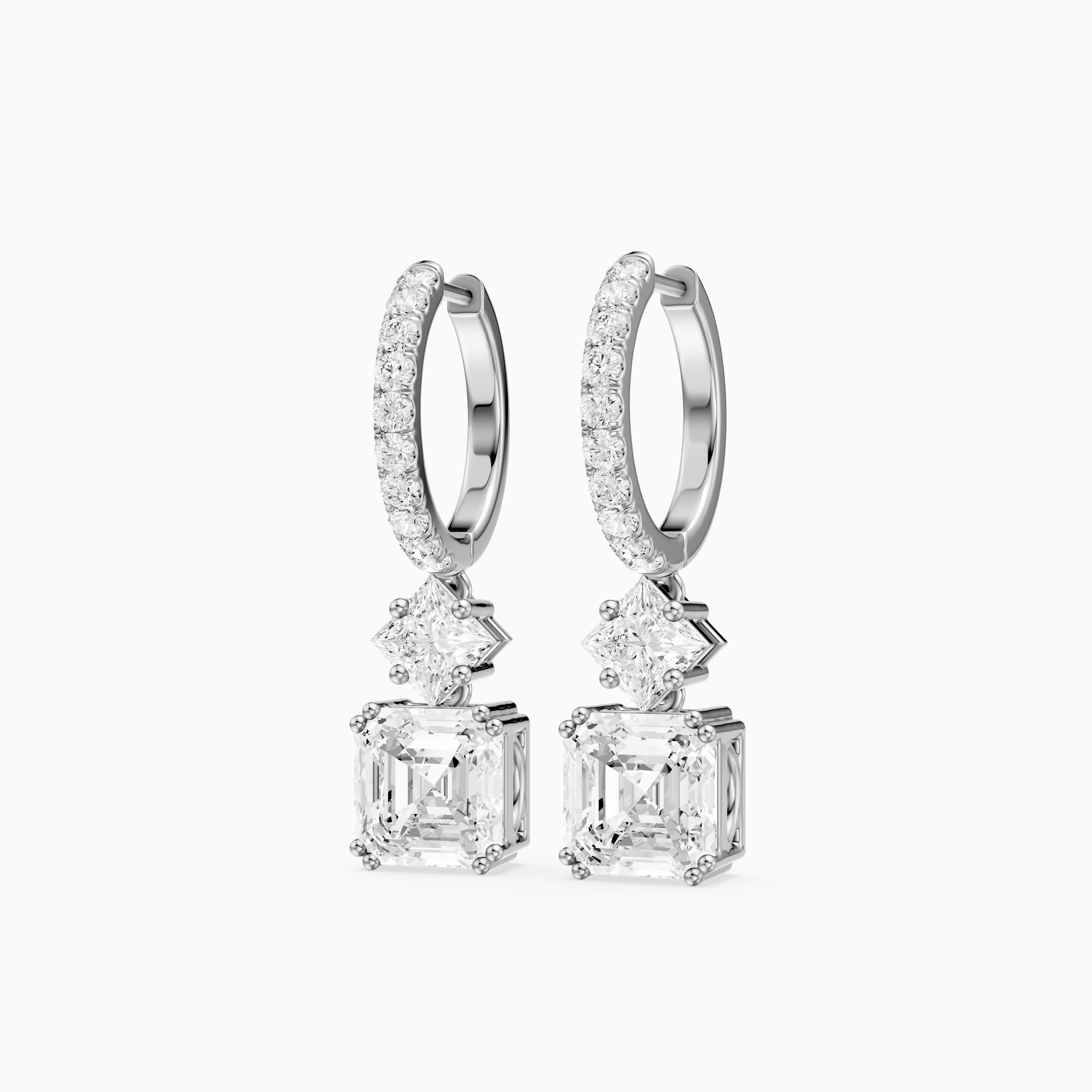 Cindy Asscher, Princess and Round Lab Grown Diamond Drop Earrings with Pave Hoop