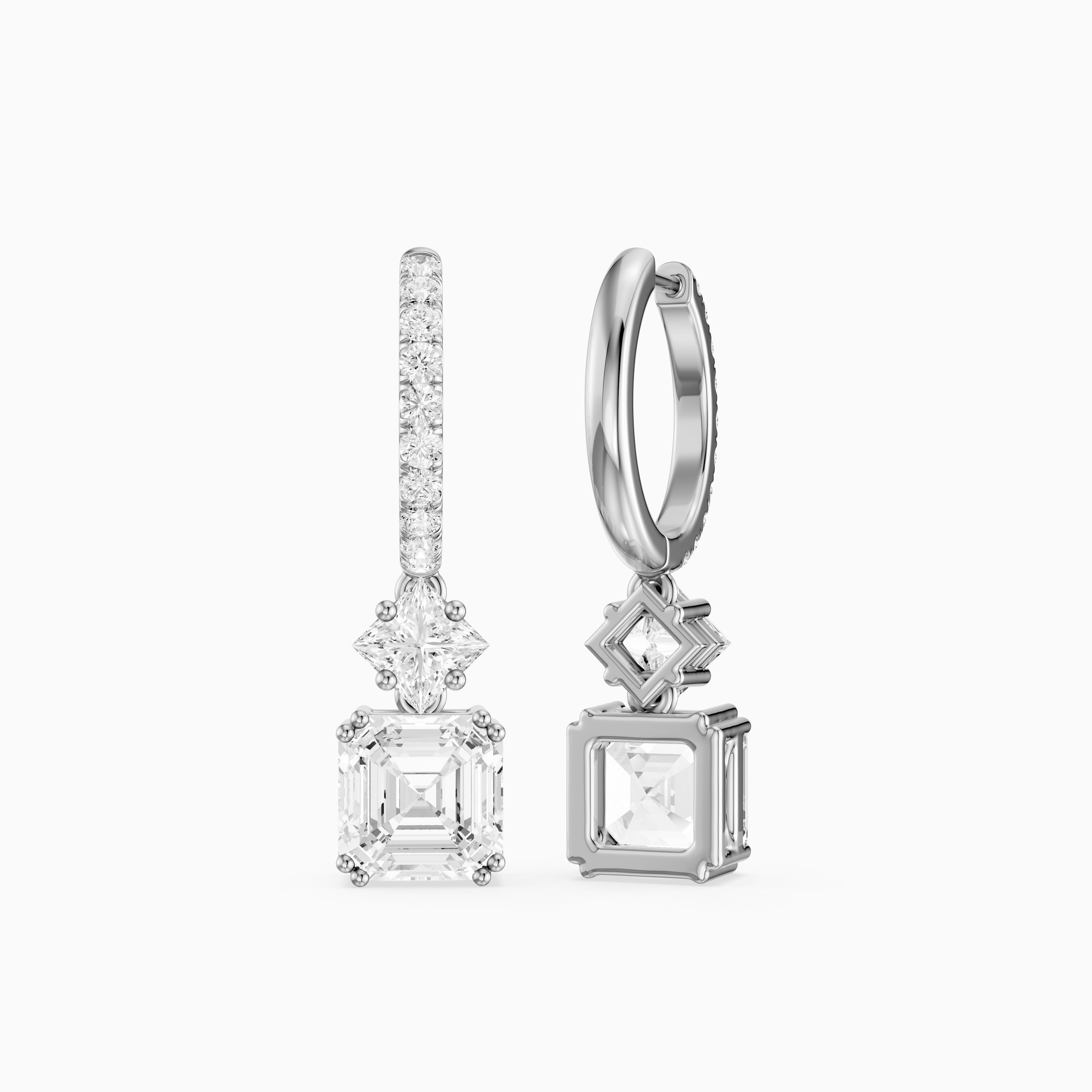 Cindy Asscher, Princess and Round Lab Grown Diamond Drop Earrings with Pave Hoop