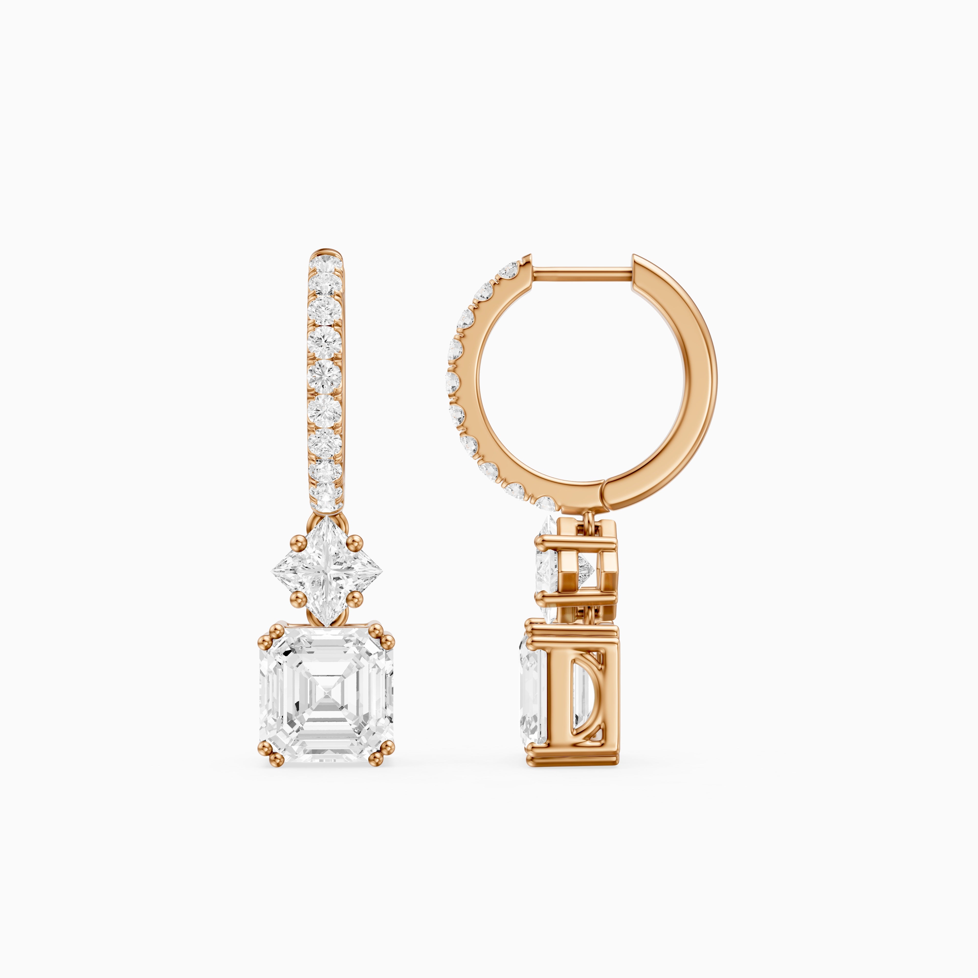 Cindy Asscher, Princess and Round Lab Grown Diamond Drop Earrings with Pave Hoop