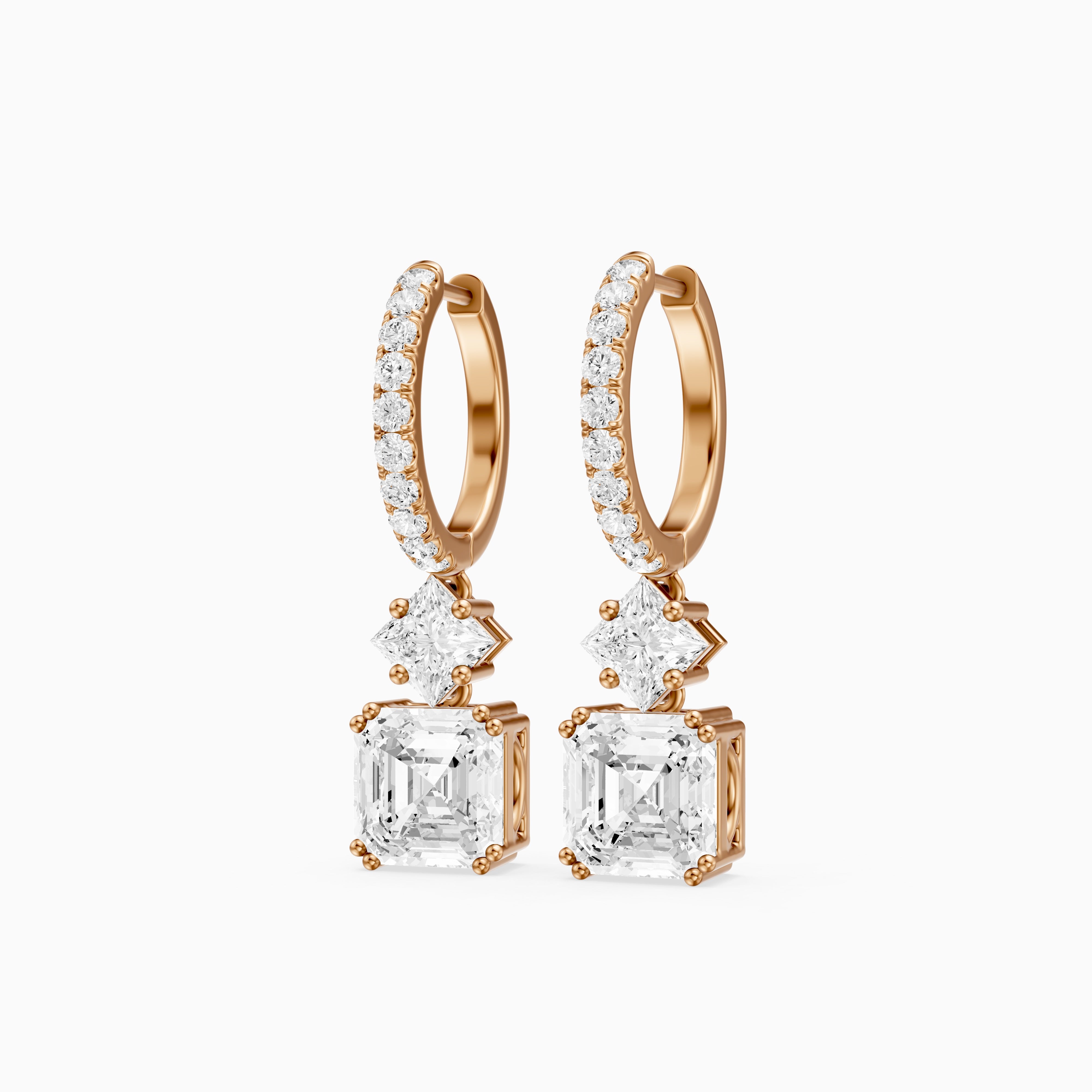 Cindy Asscher, Princess and Round Lab Grown Diamond Drop Earrings with Pave Hoop