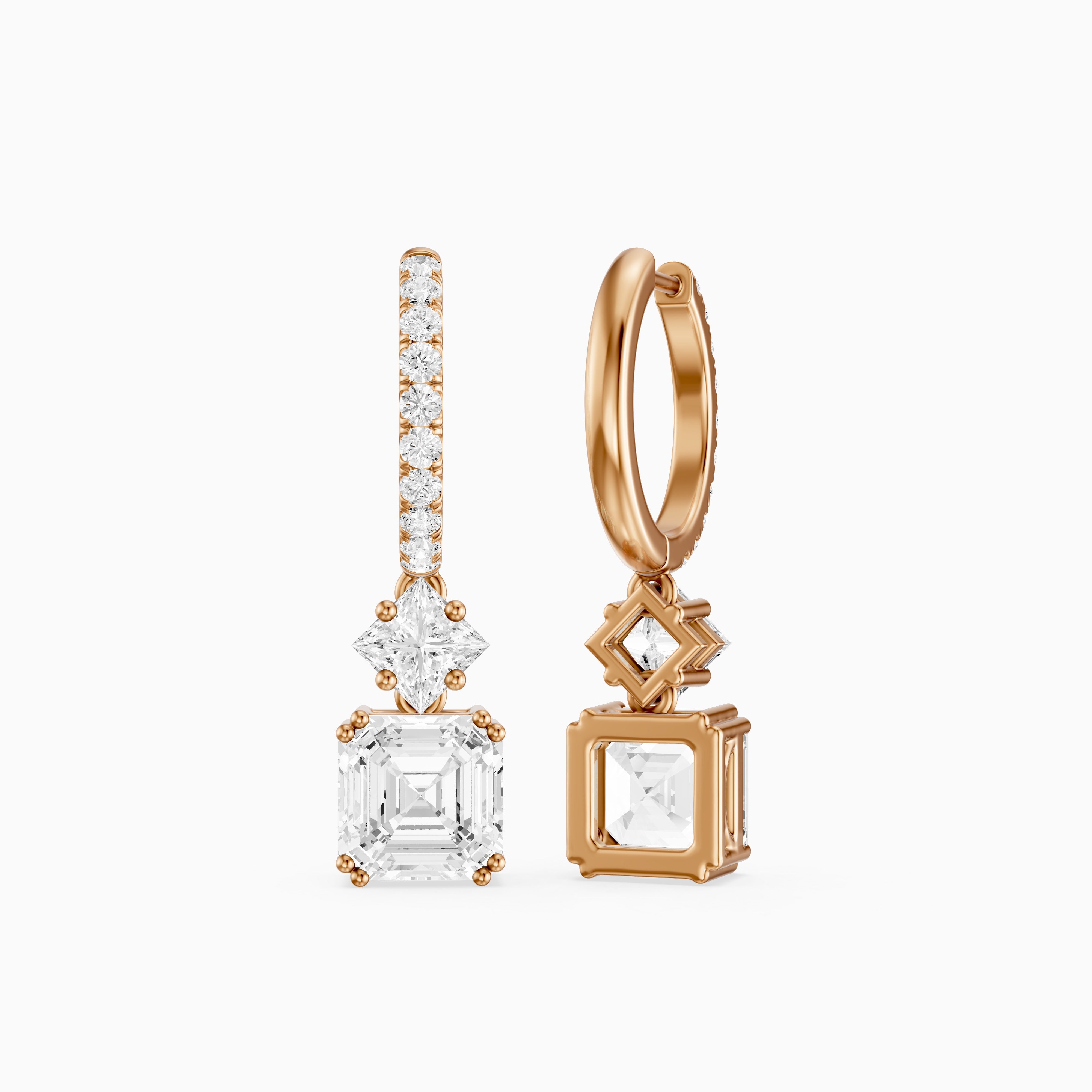Cindy Asscher, Princess and Round Lab Grown Diamond Drop Earrings with Pave Hoop