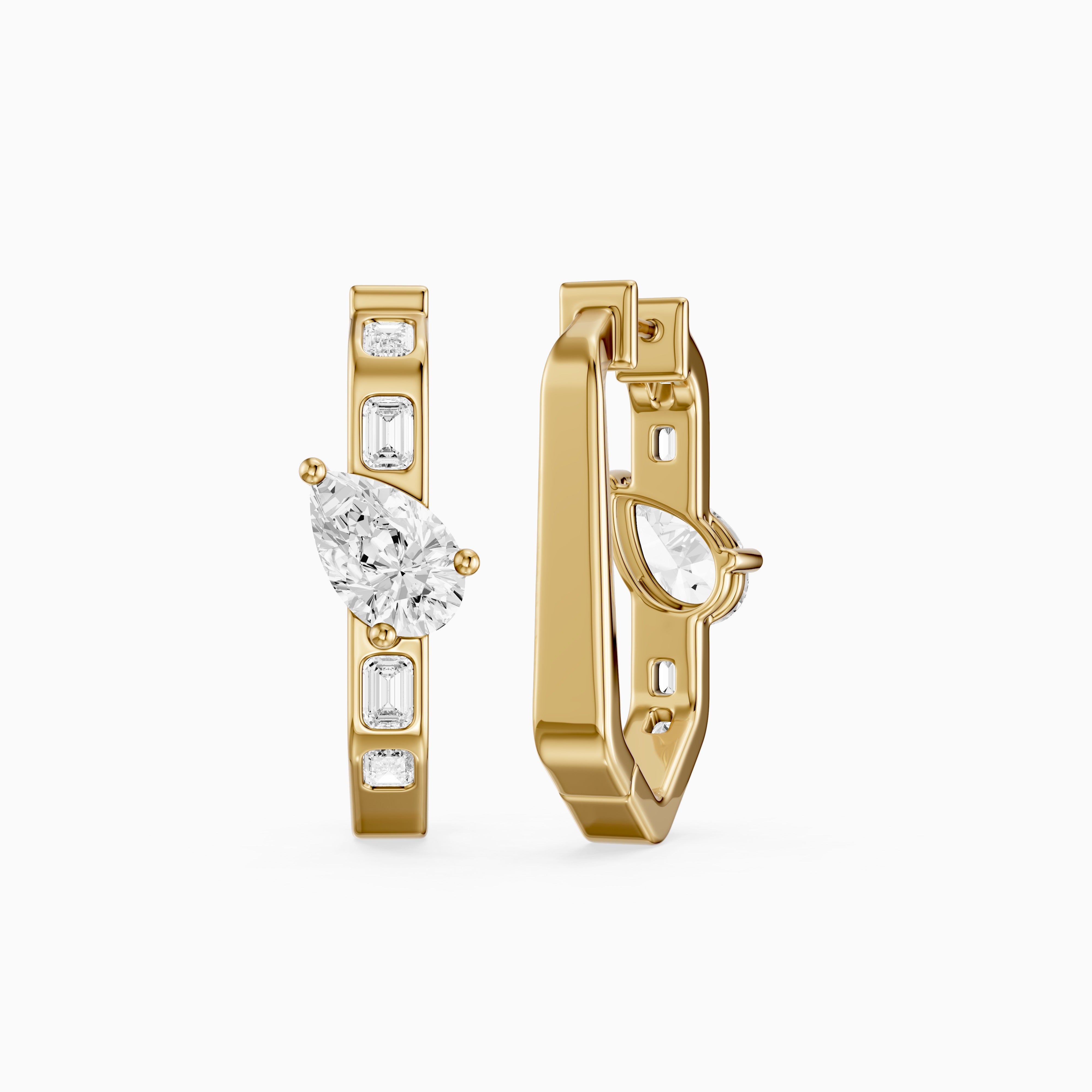 Irena Pear and Emerald Cut Lab Grown Diamond Hoop Earrings
