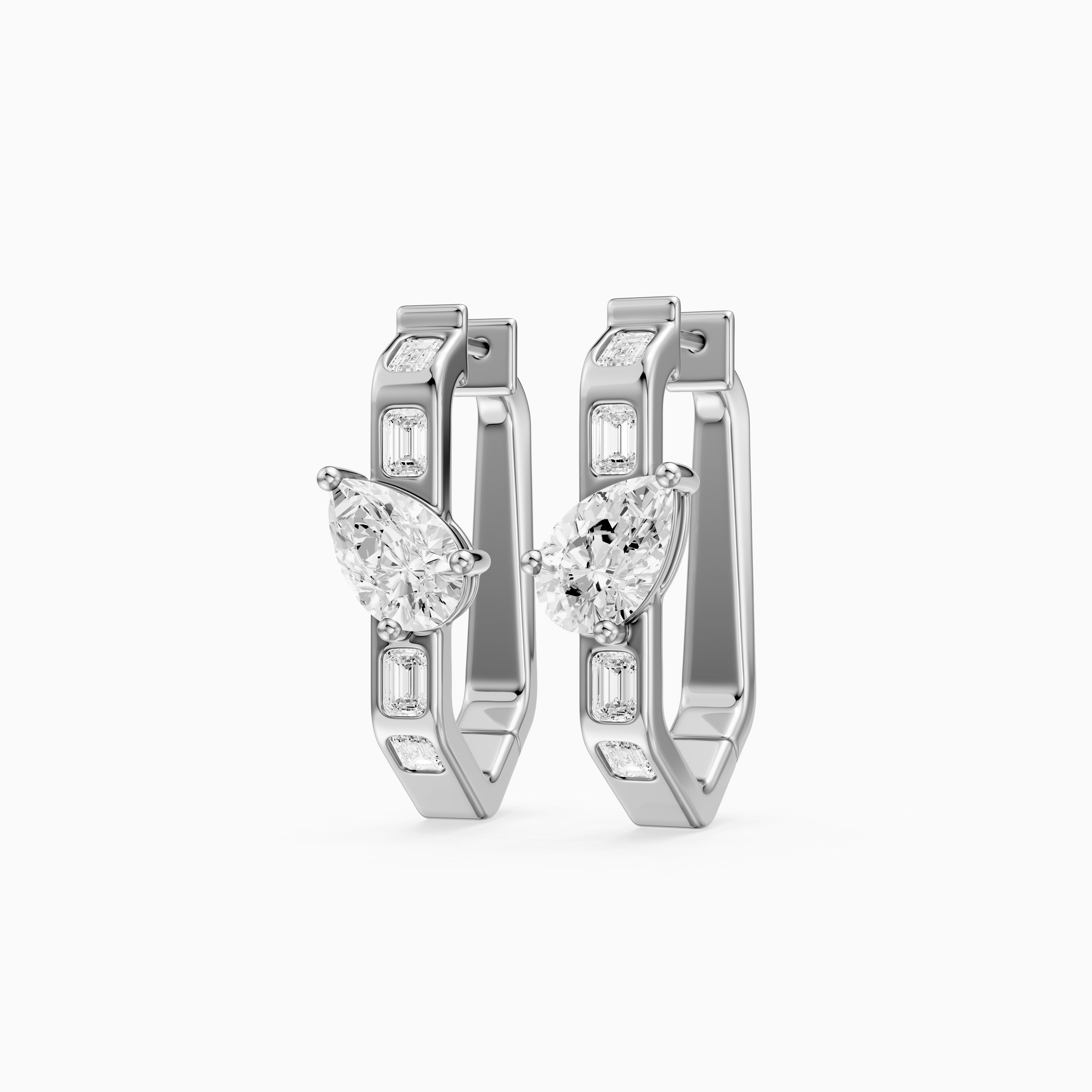 Irena Pear and Emerald Cut Lab Grown Diamond Hoop Earrings