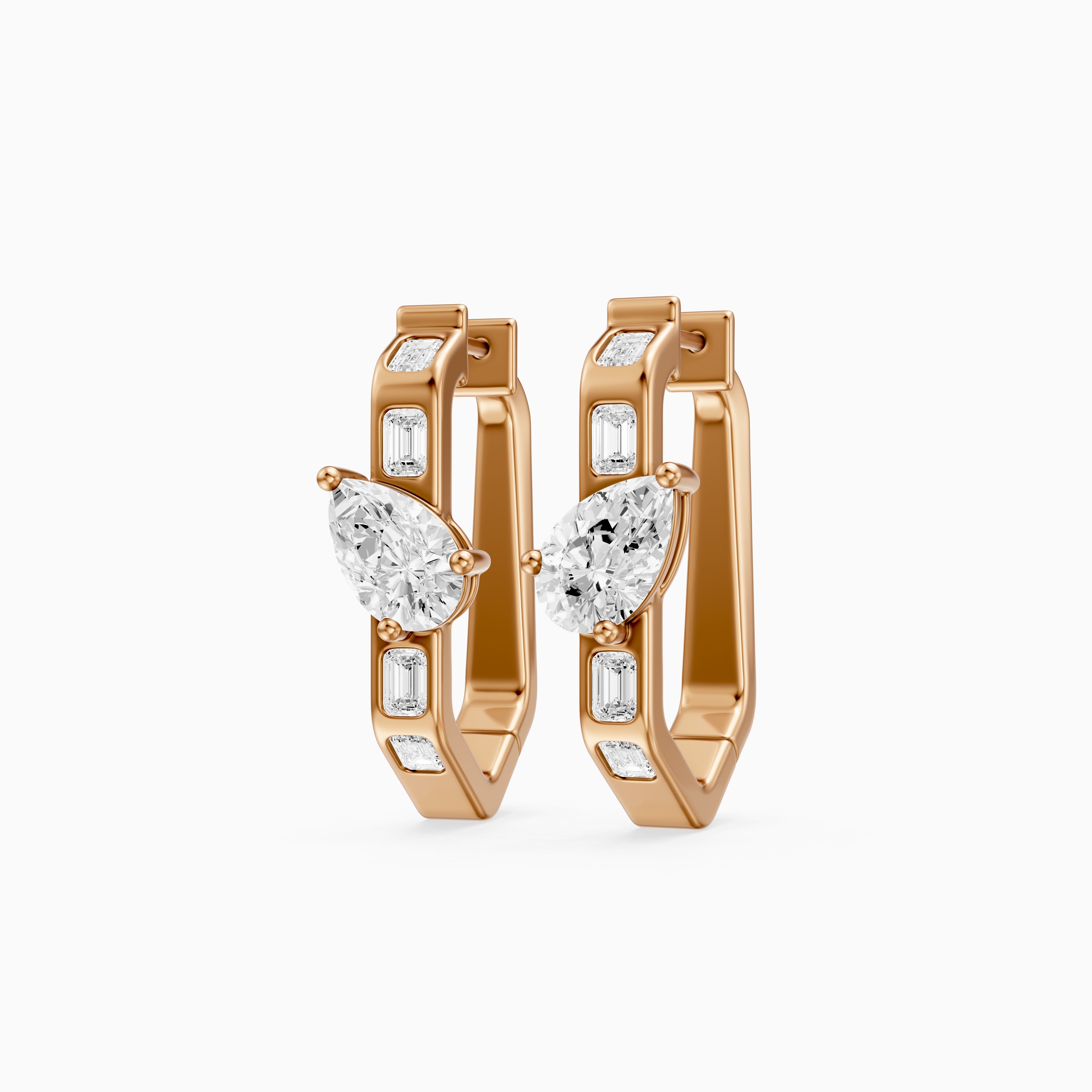 Irena Pear and Emerald Cut Lab Grown Diamond Hoop Earrings