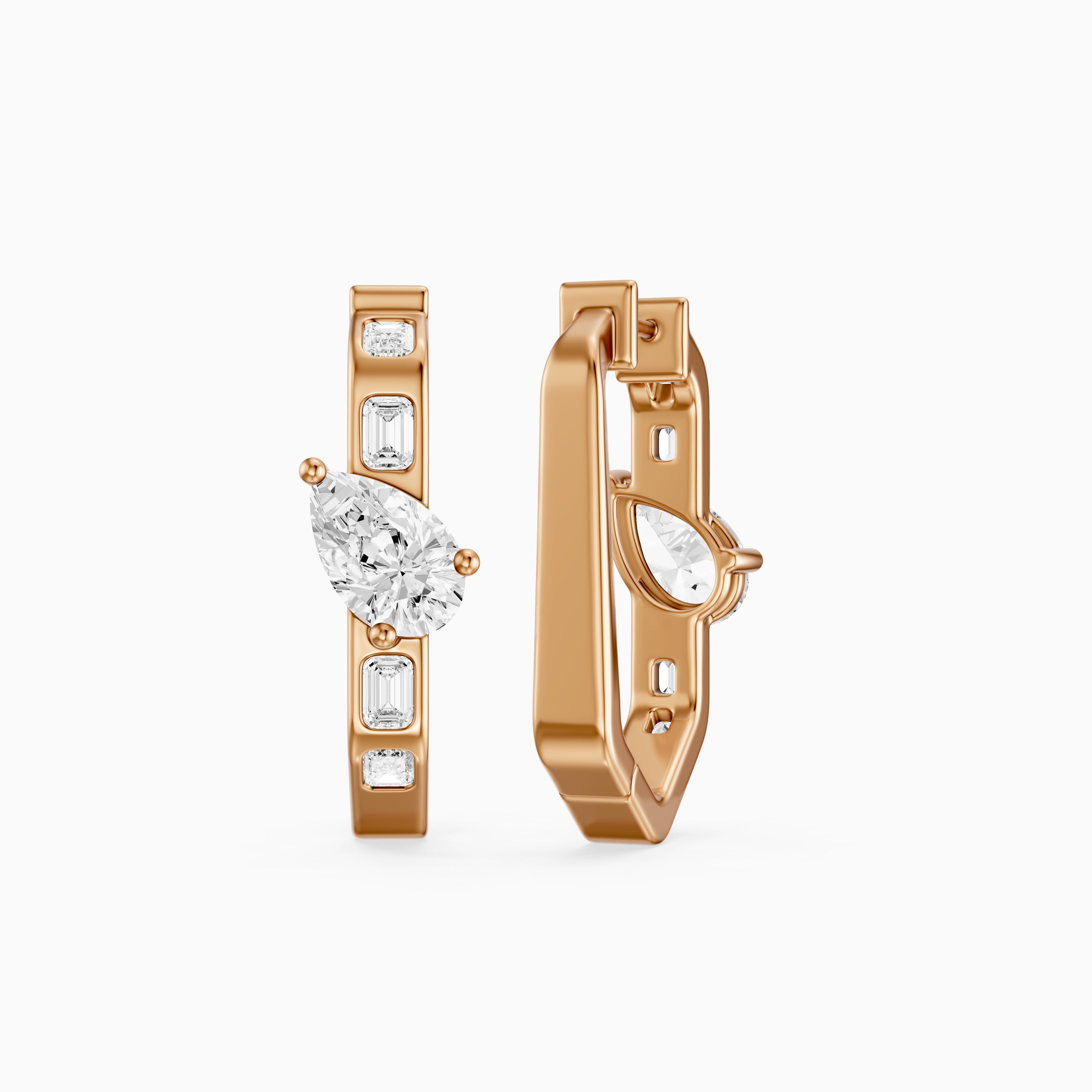 Irena Pear and Emerald Cut Lab Grown Diamond Hoop Earrings