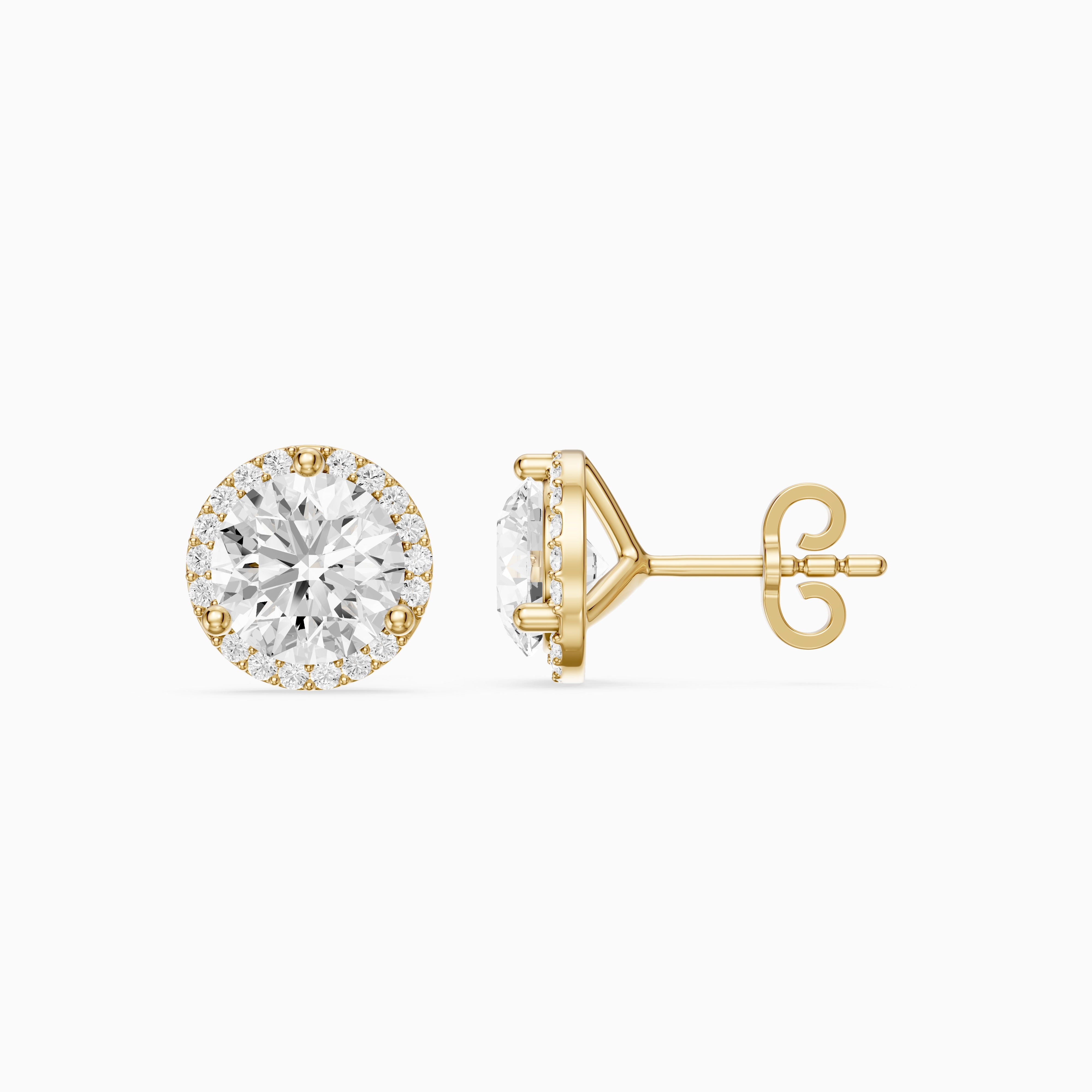 Ilona Round Cut Lab Grown Diamond Pave Halo Stud Earrings