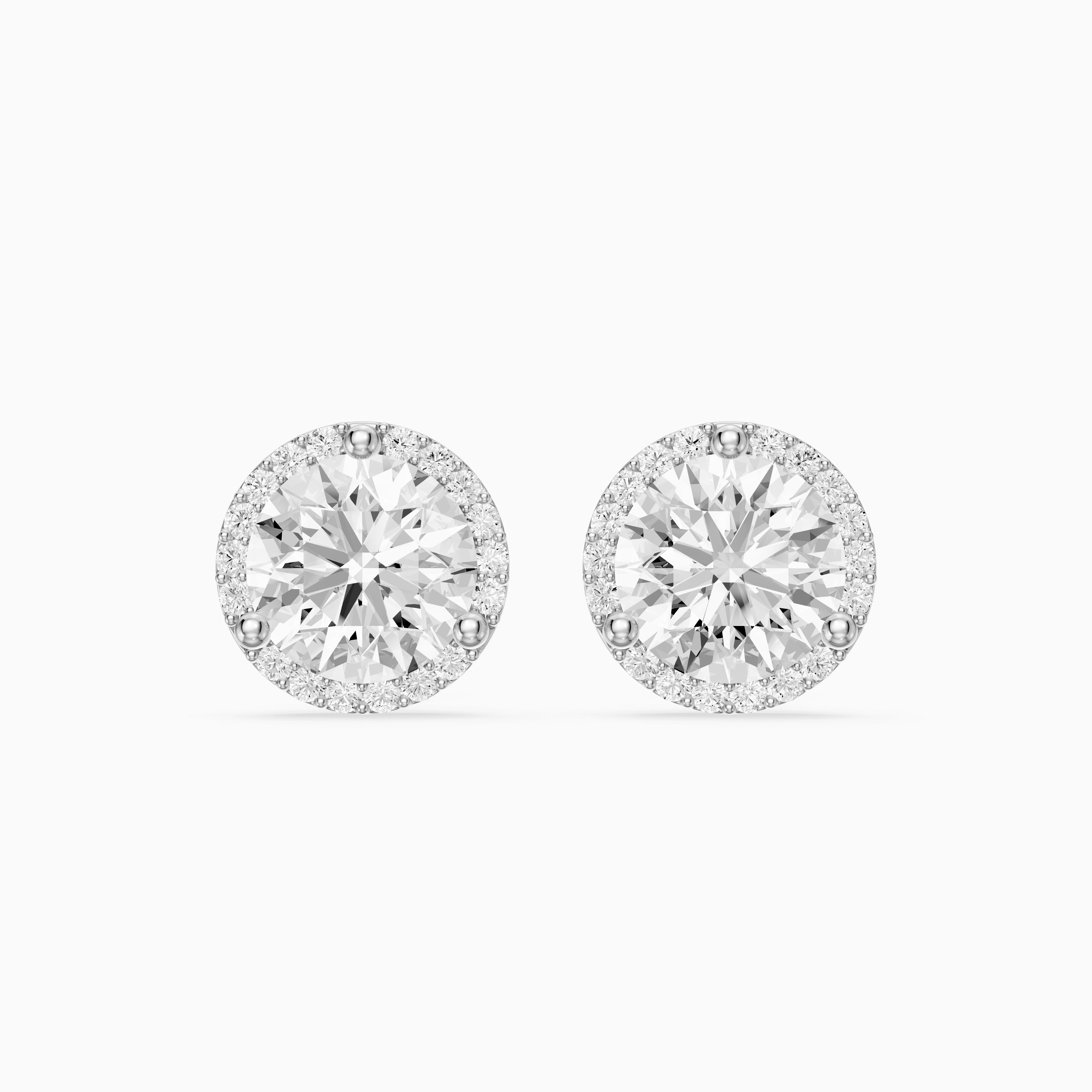 Ilona Round Cut Lab Grown Diamond Pave Halo Stud Earrings