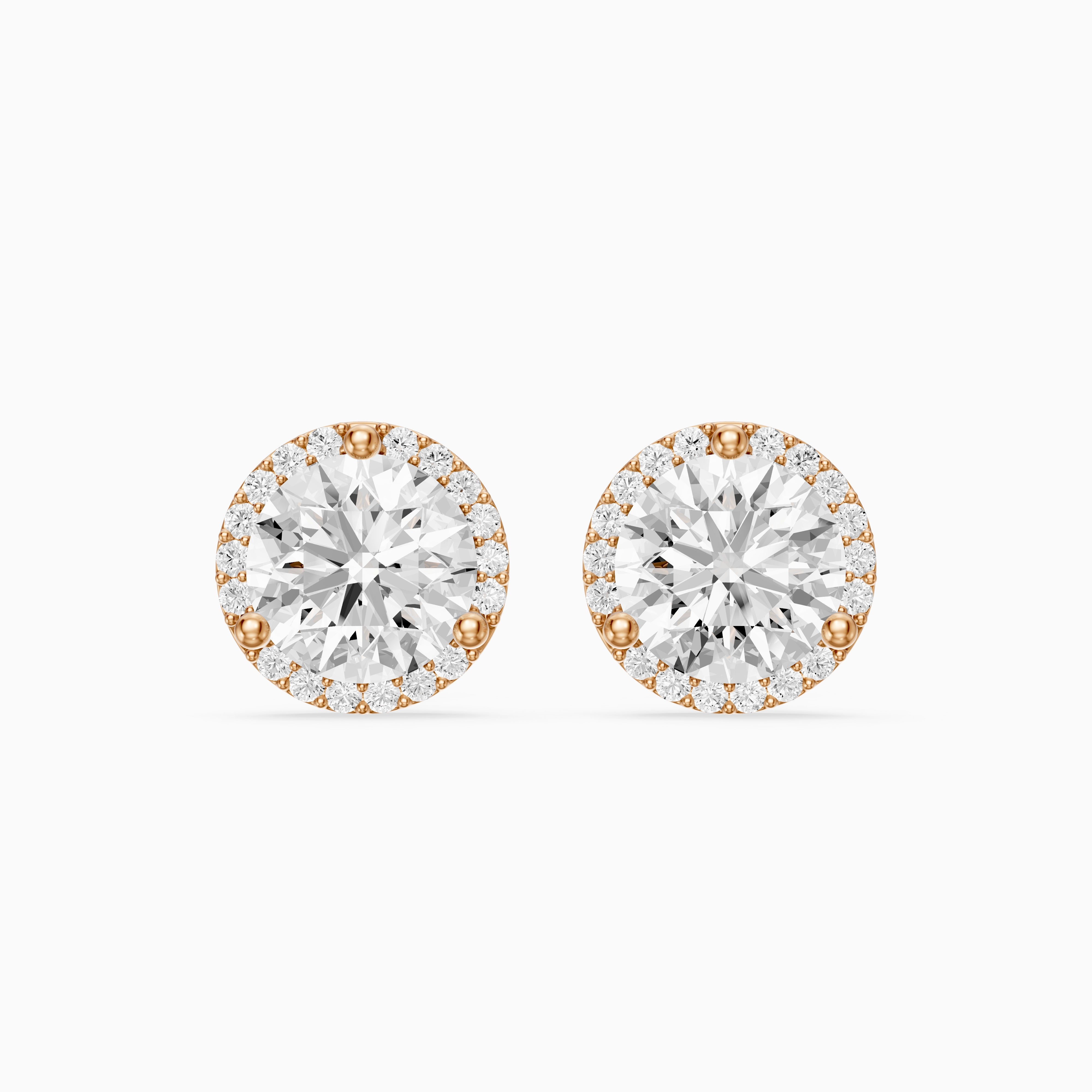 Ilona Round Cut Lab Grown Diamond Pave Halo Stud Earrings