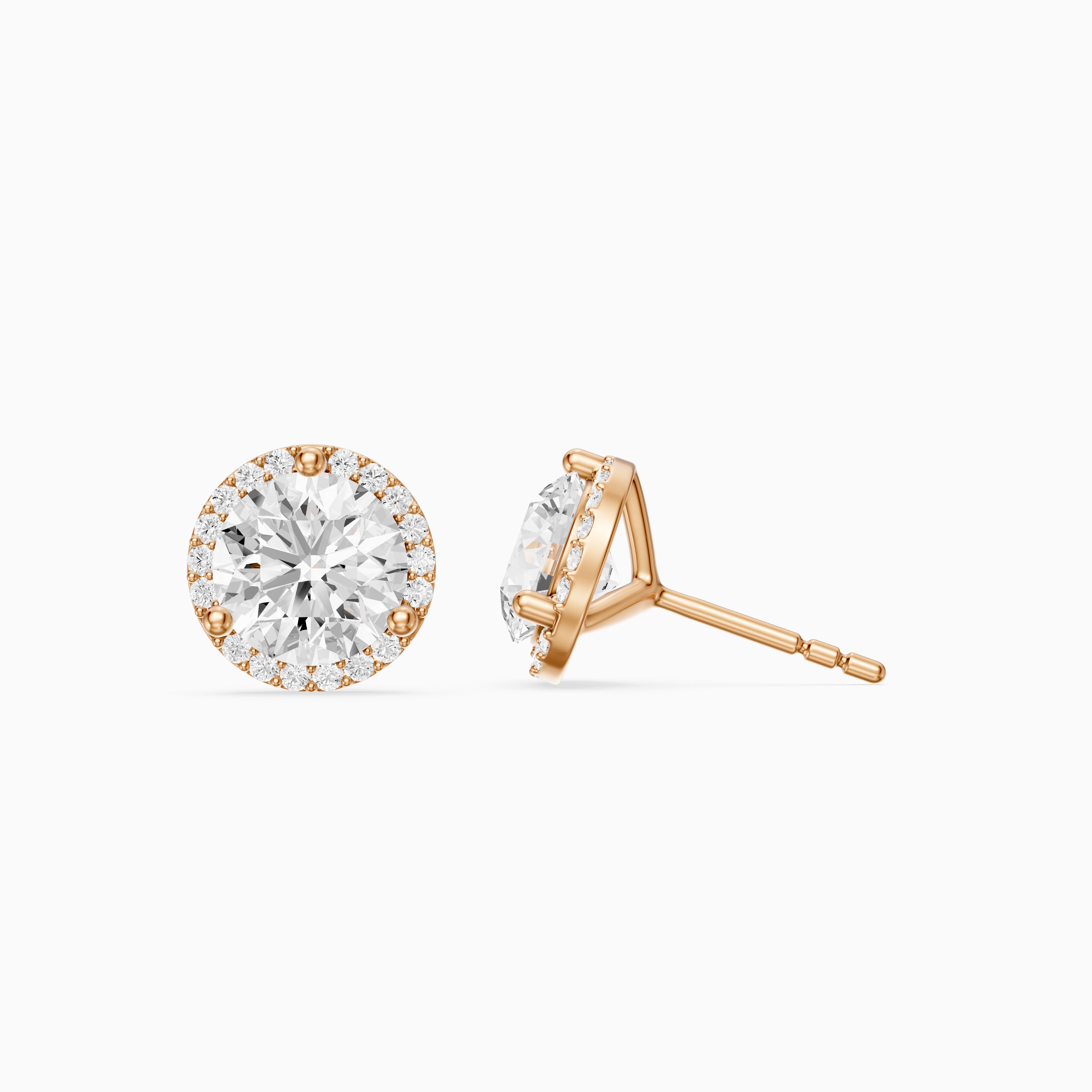 Ilona Round Cut Lab Grown Diamond Pave Halo Stud Earrings