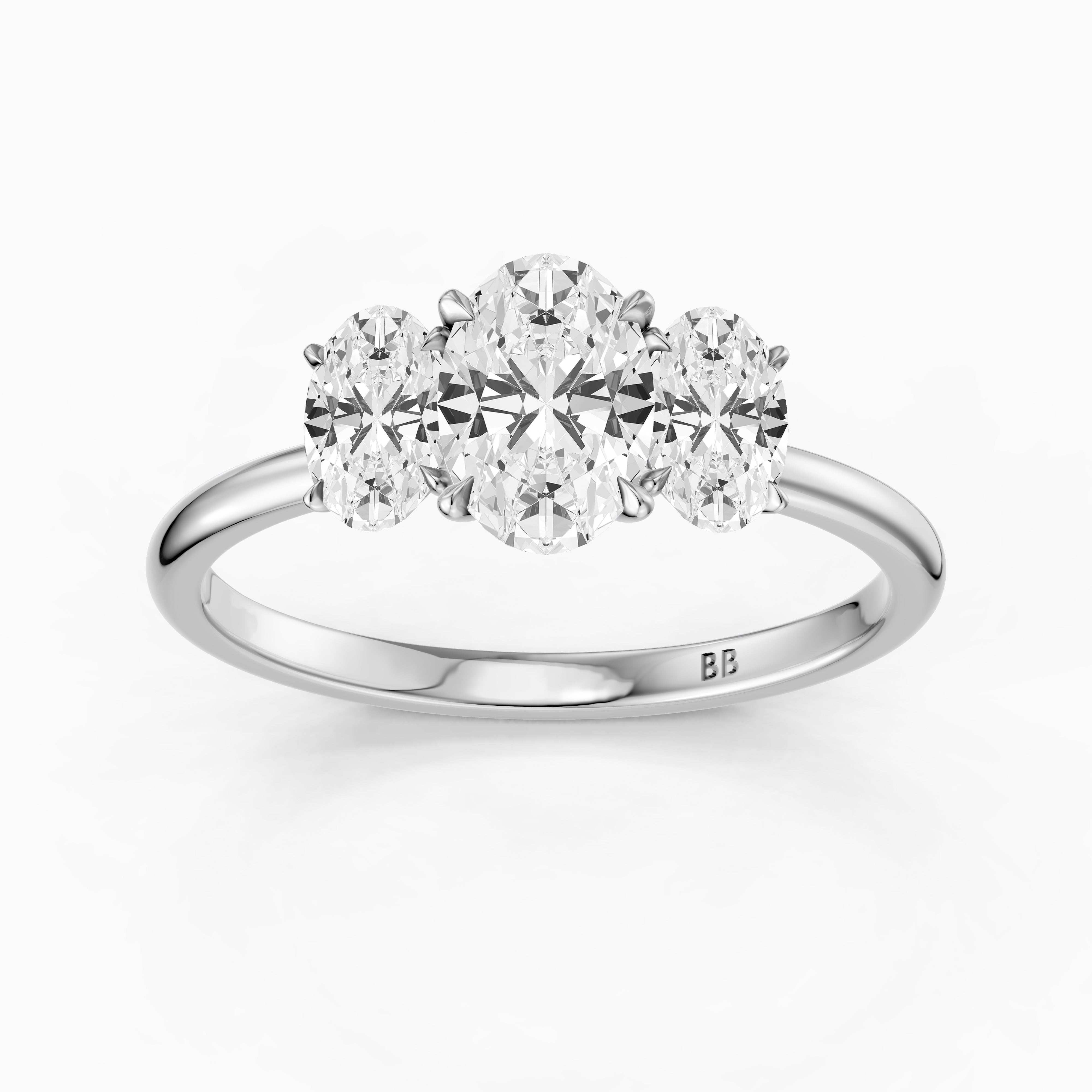 Aurora Oval Cut Three Stone Prong Set Moissanite Diamond Ring