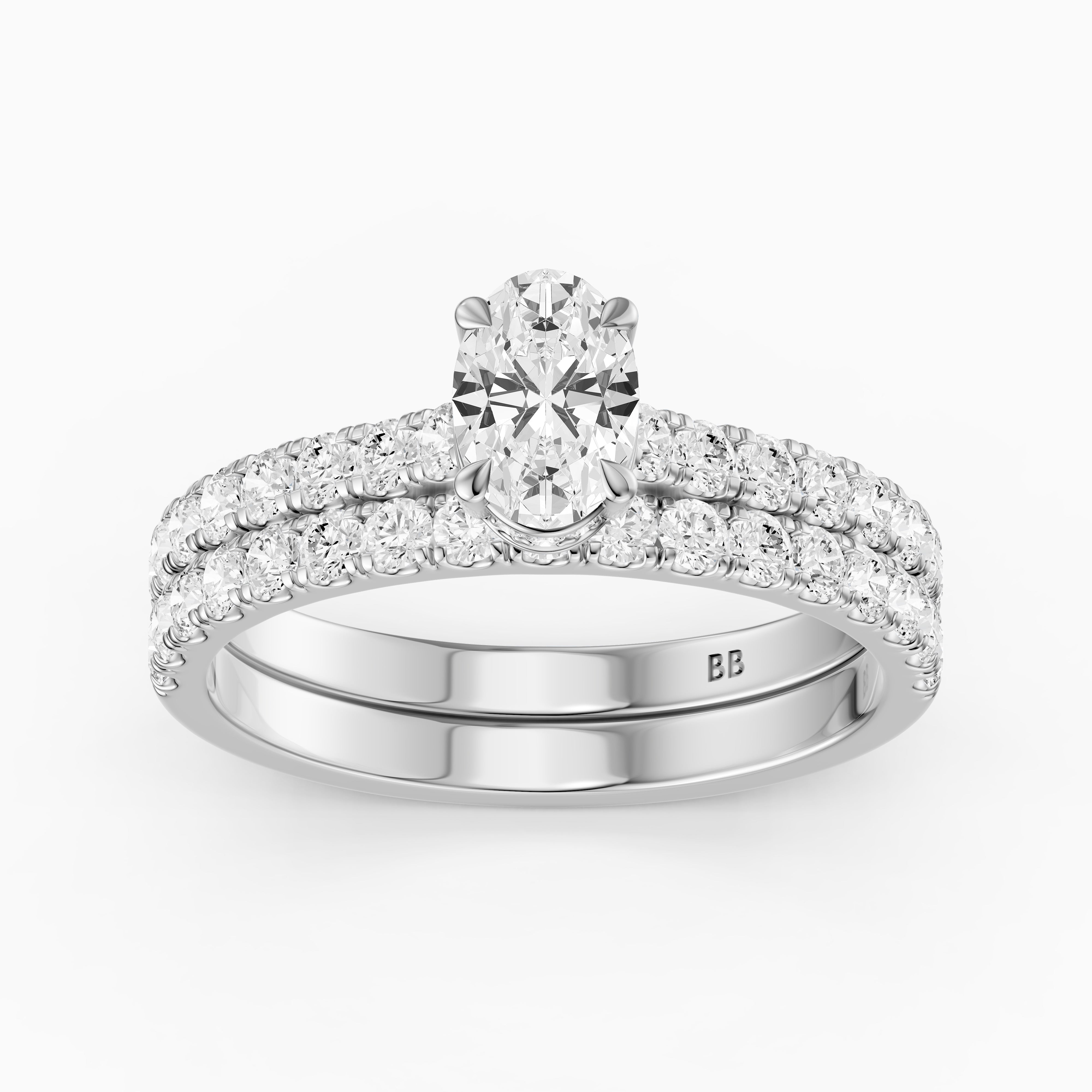 Zella Oval Cut Lab Grown Diamond Hidden Halo Pave Bridal Set