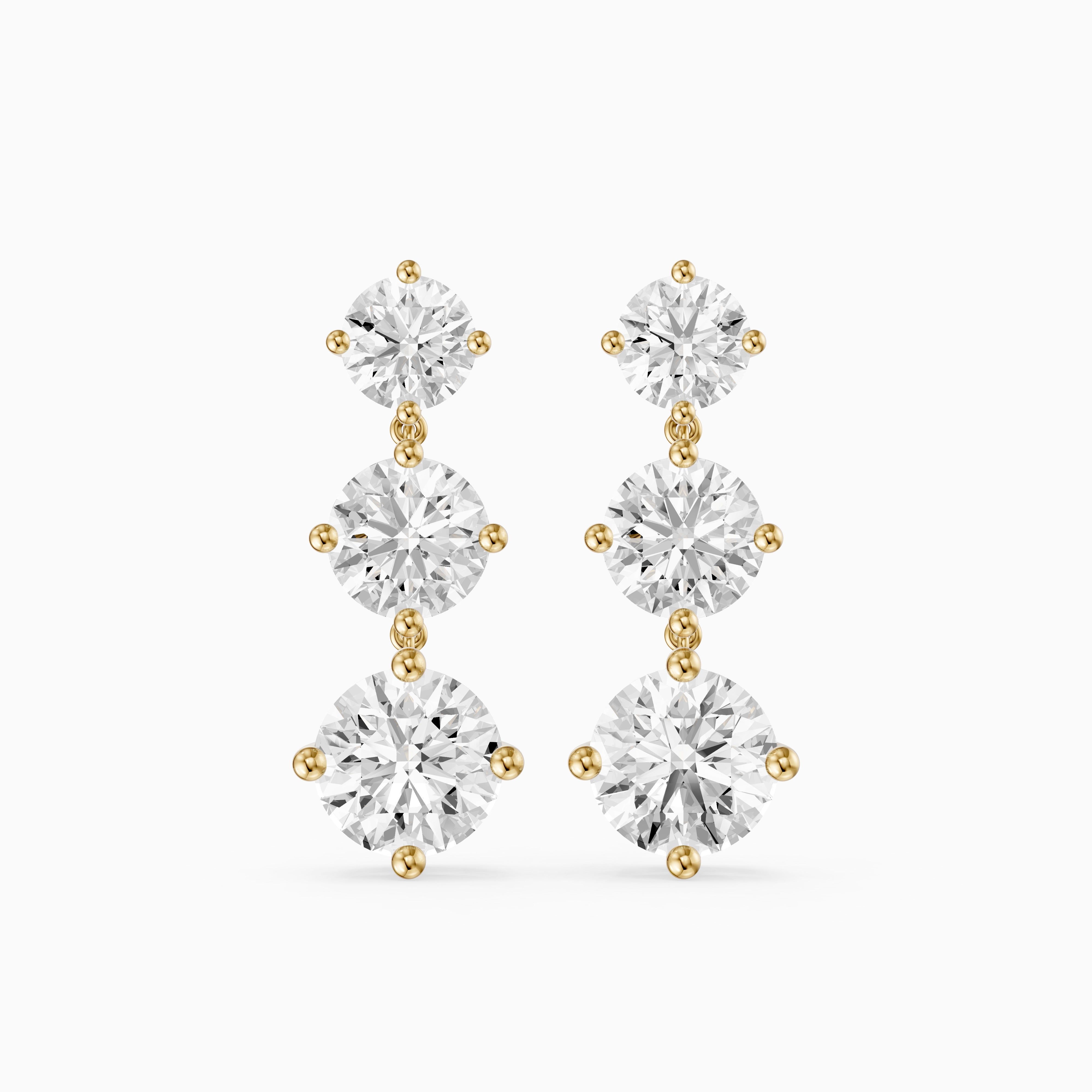 Danica Round Lab Grown Diamond Three Stone Graduated Drop Earrings