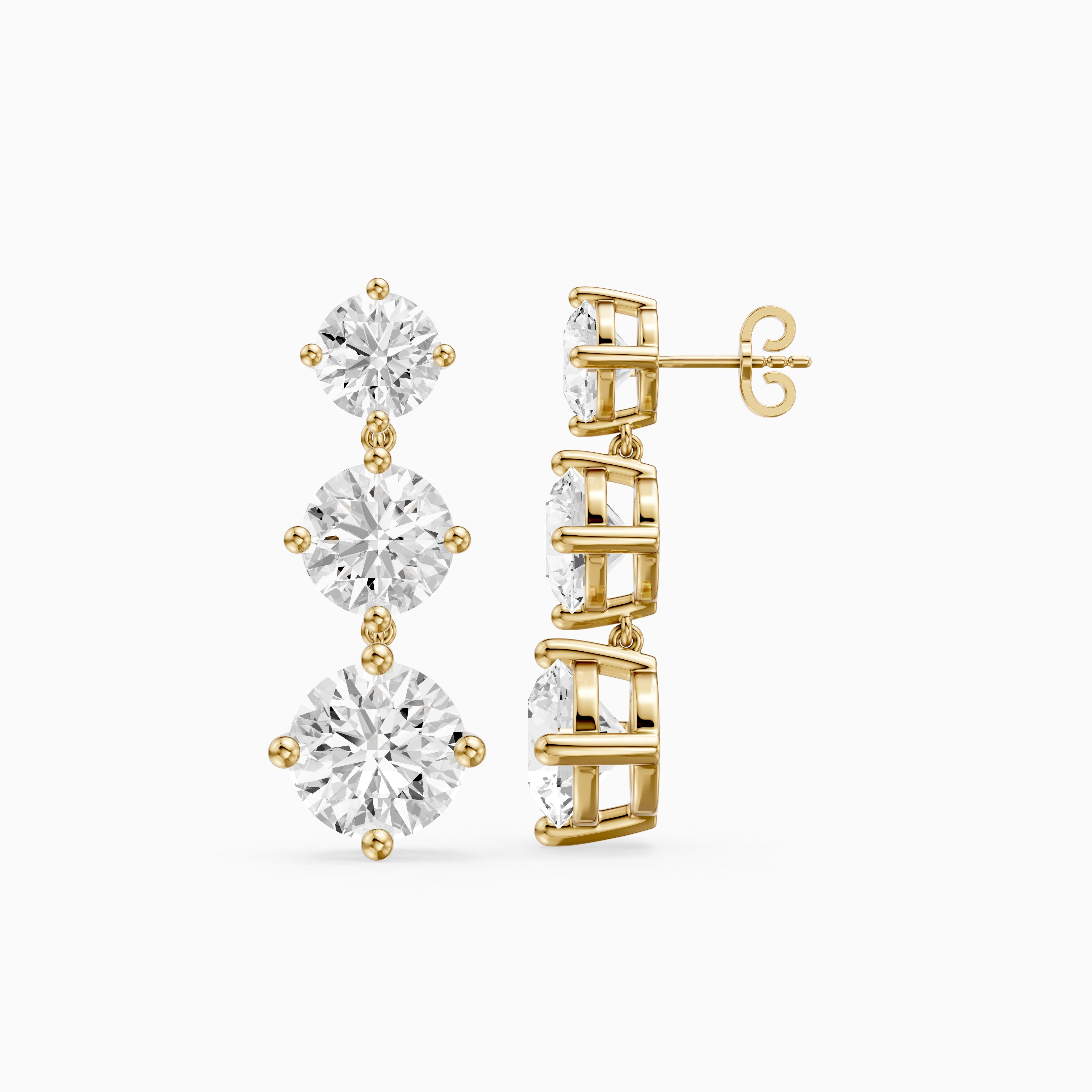 Danica Round Lab Grown Diamond Three Stone Graduated Drop Earrings