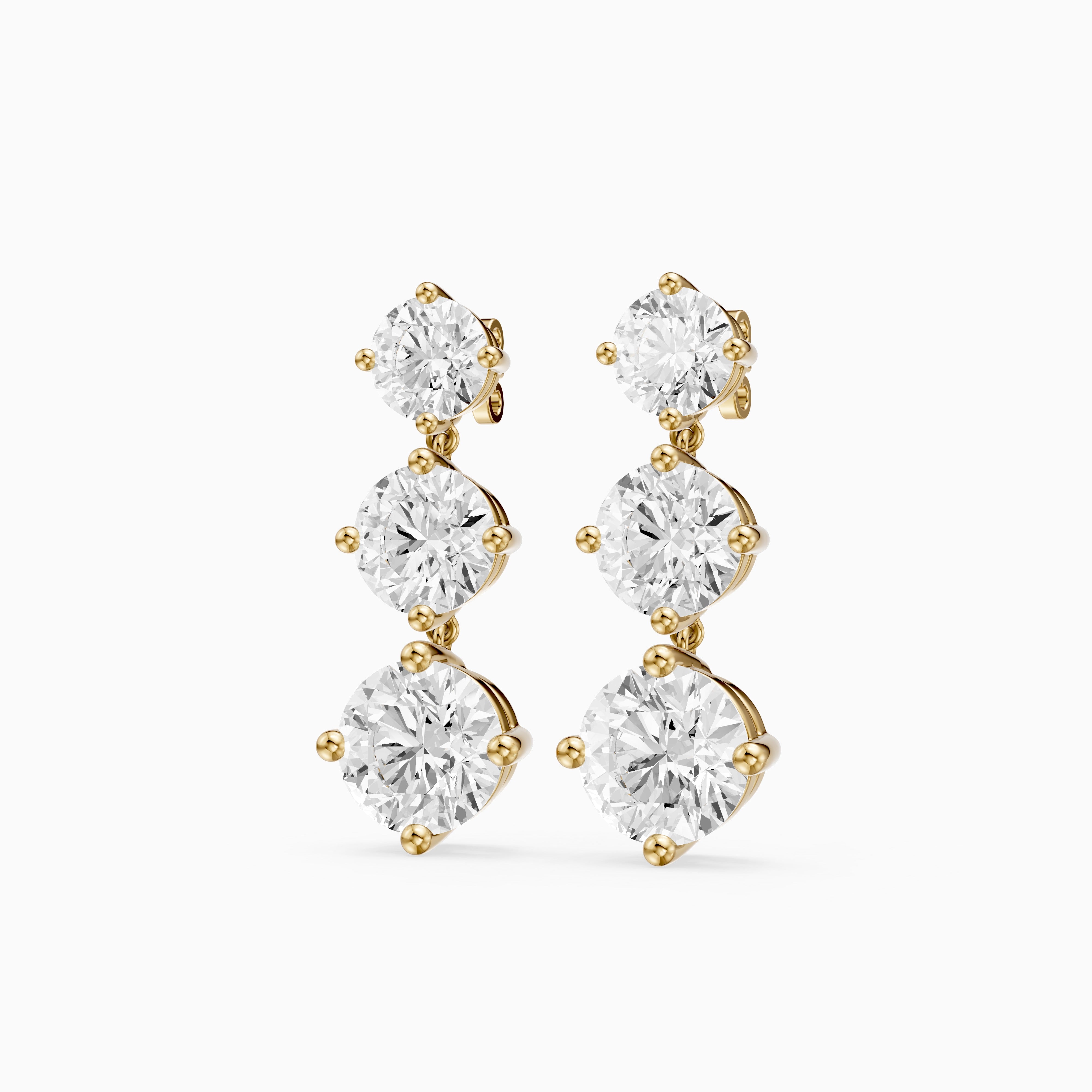 Danica Round Lab Grown Diamond Three Stone Graduated Drop Earrings