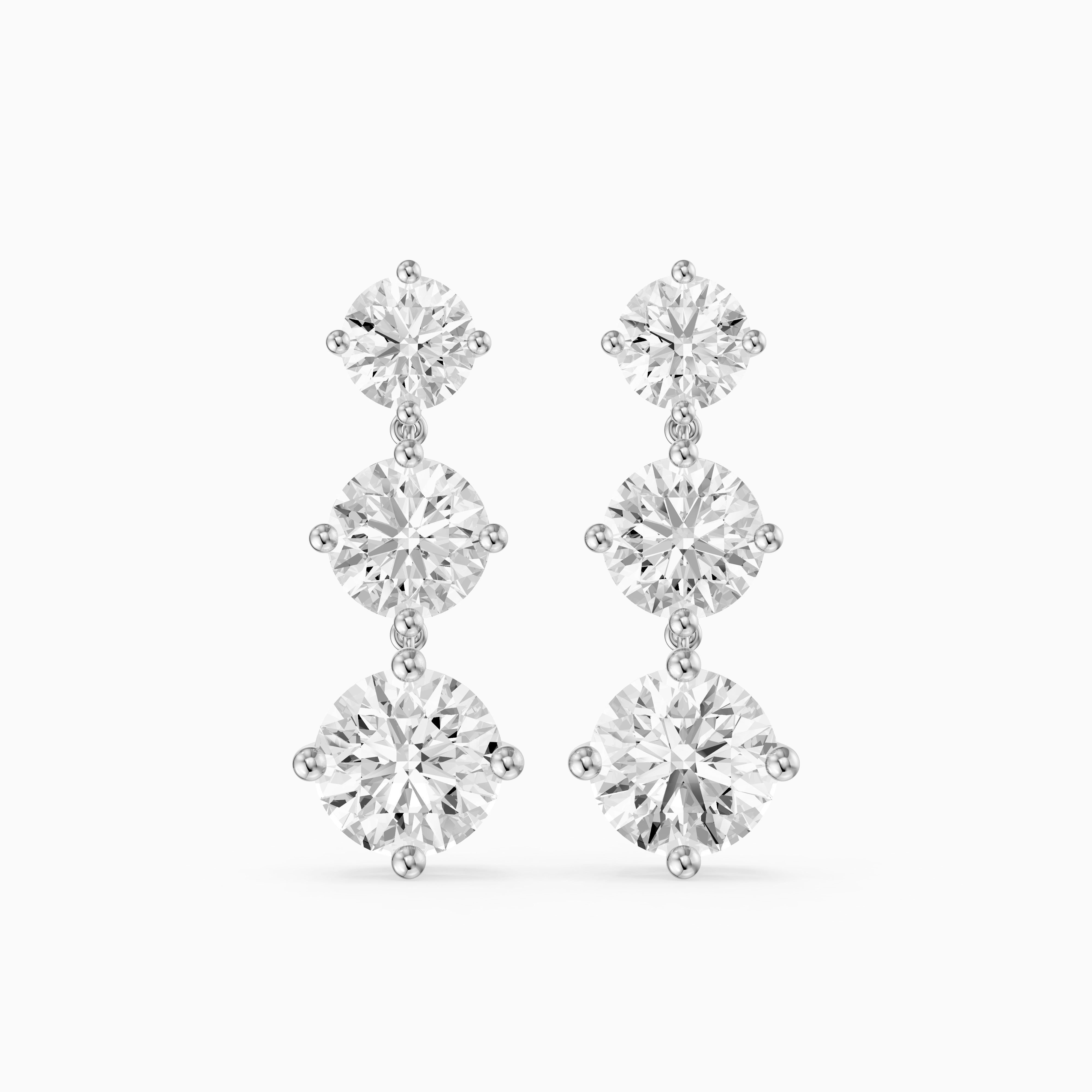 Danica Round Lab Grown Diamond Three Stone Graduated Drop Earrings